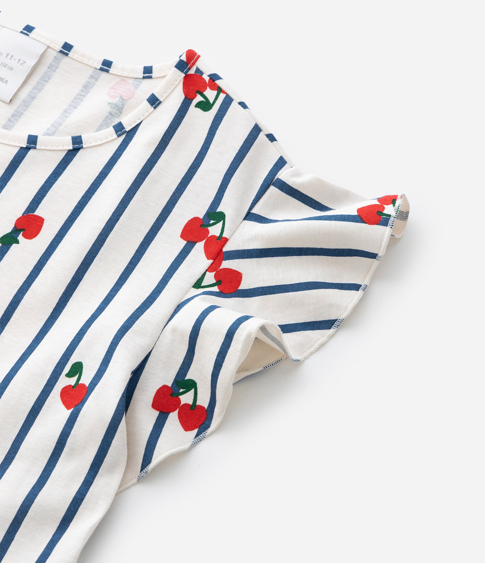 Vestido com Estampa Listrada com Cerejas - Tam 5 a 14 Anos Bege/Azul/Vermelho 6