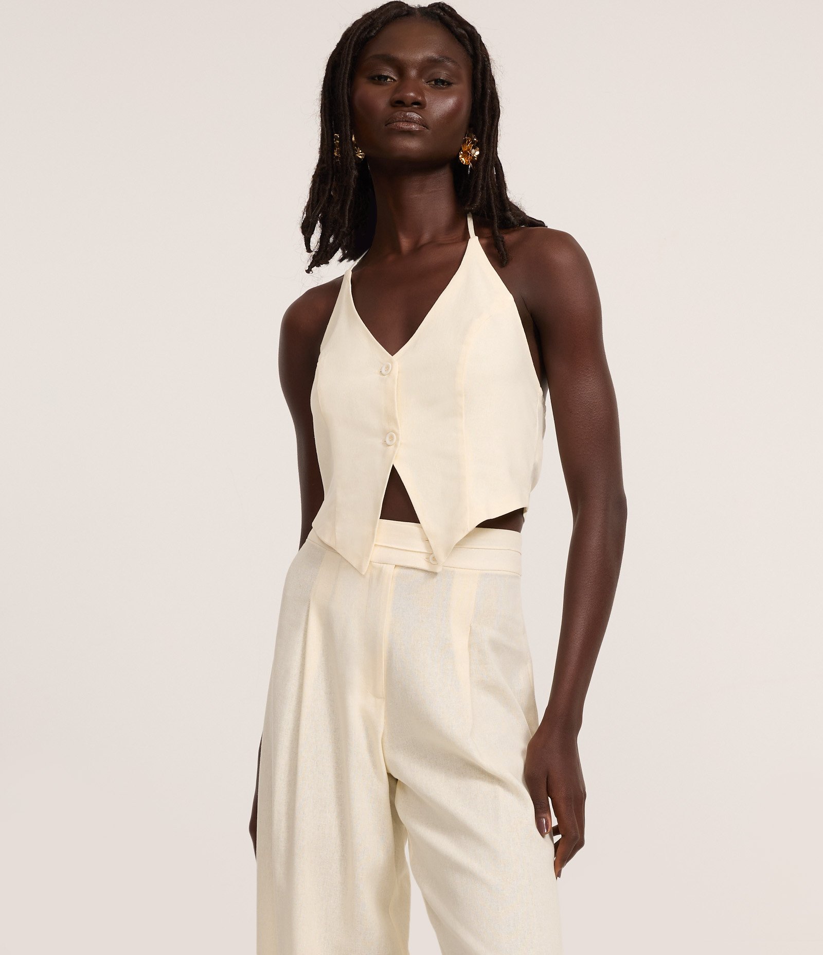 Calça Pantalona em Viscolinho com Cós Transpassado Off White 2