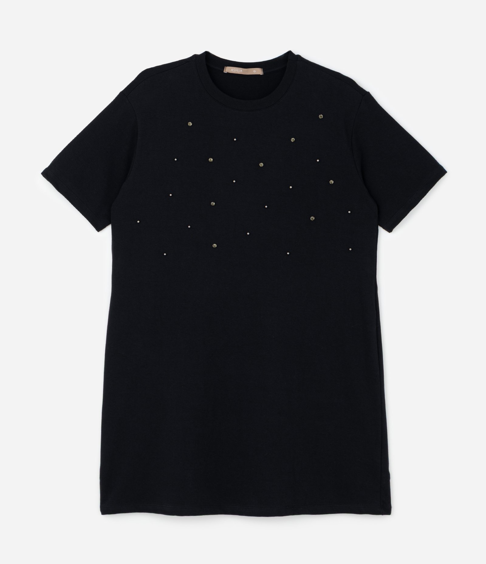 Vestido Curto em Moletinho com Brilhinhos Aplicados Curve & Plus Size Preto 1