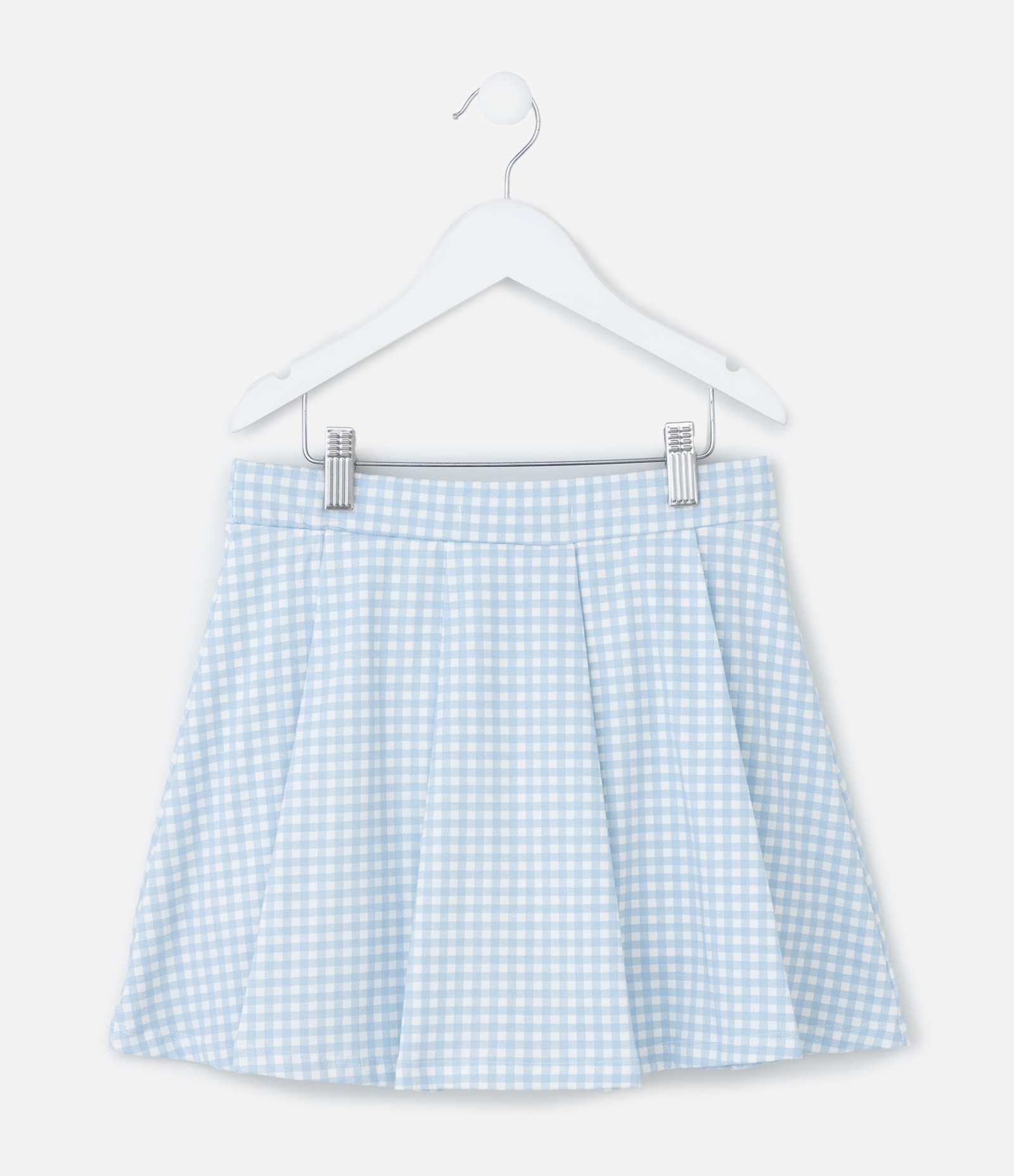 Short Saia Infantil com Estampa Xadrez Vichy - Tam 5 a 16 Anos Branco/Azul 2