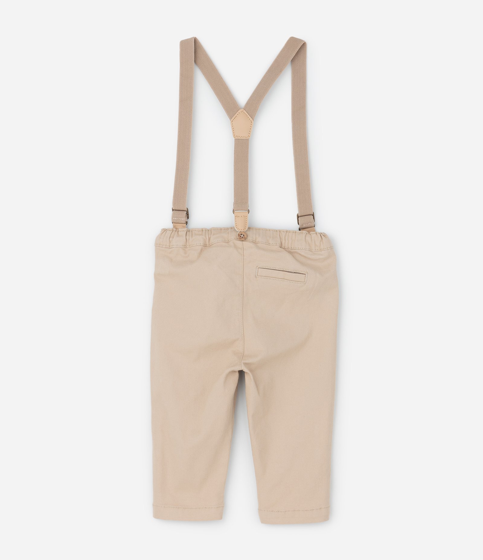 Calça Infantil em Sarja com Suspensório Removível – Tam RN a 18 Meses Bege Claro 2