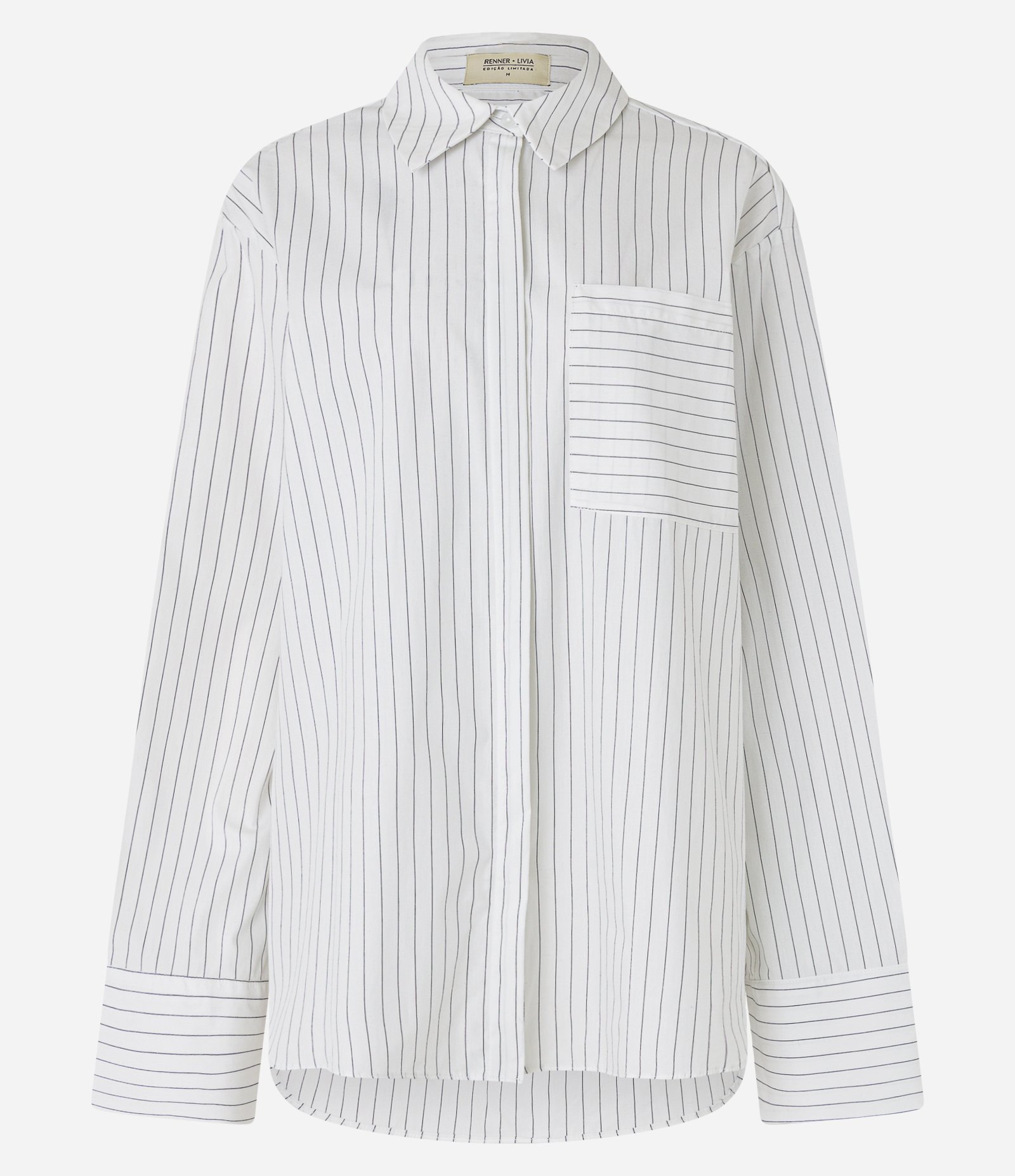 Camisa Maxi Oversized em Tricoline com Gravata e Listras de Fio Tinto Branco 11