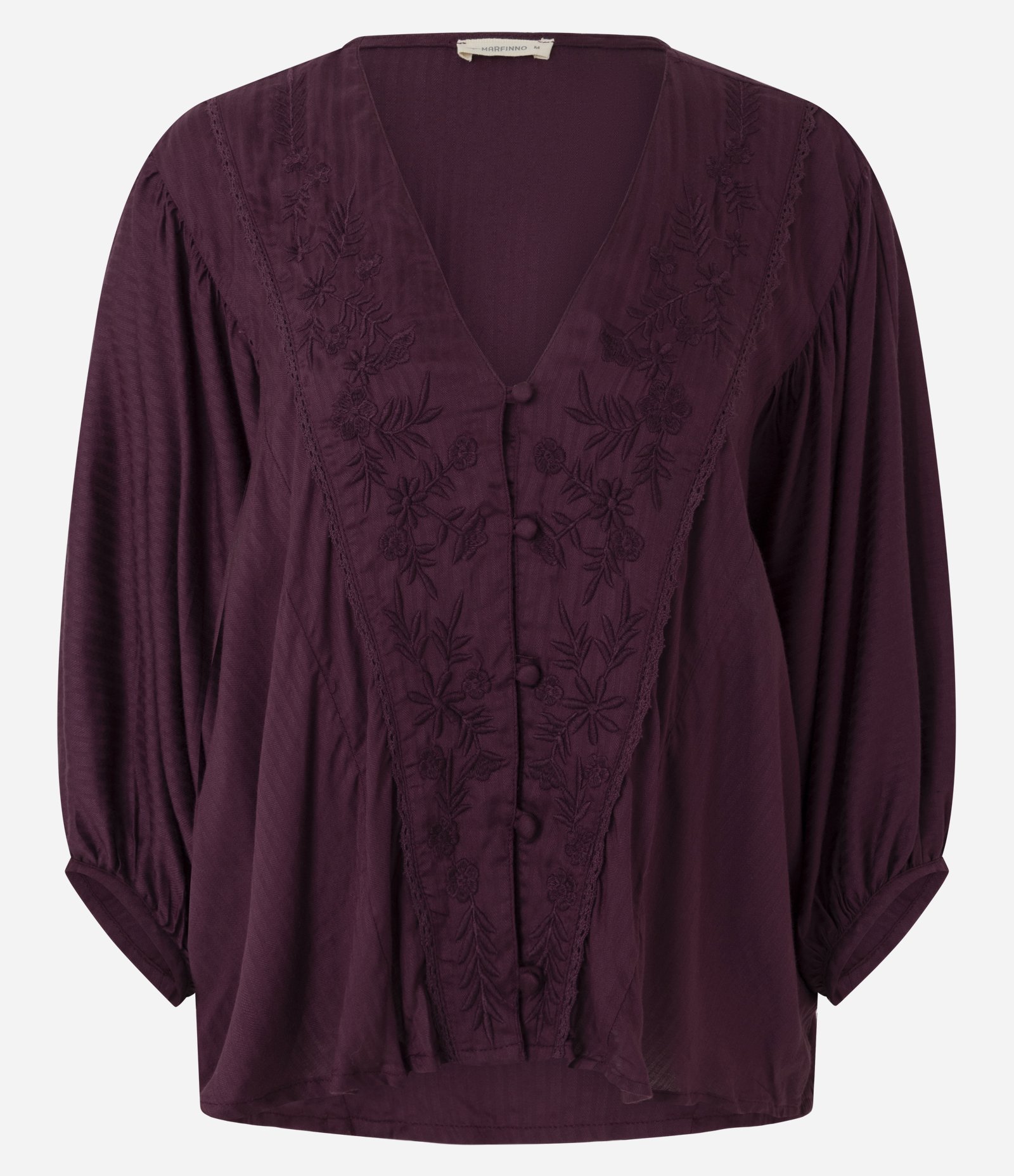 Blusa em Viscose com Abotoamento Frontal e Texturas Bordô 1