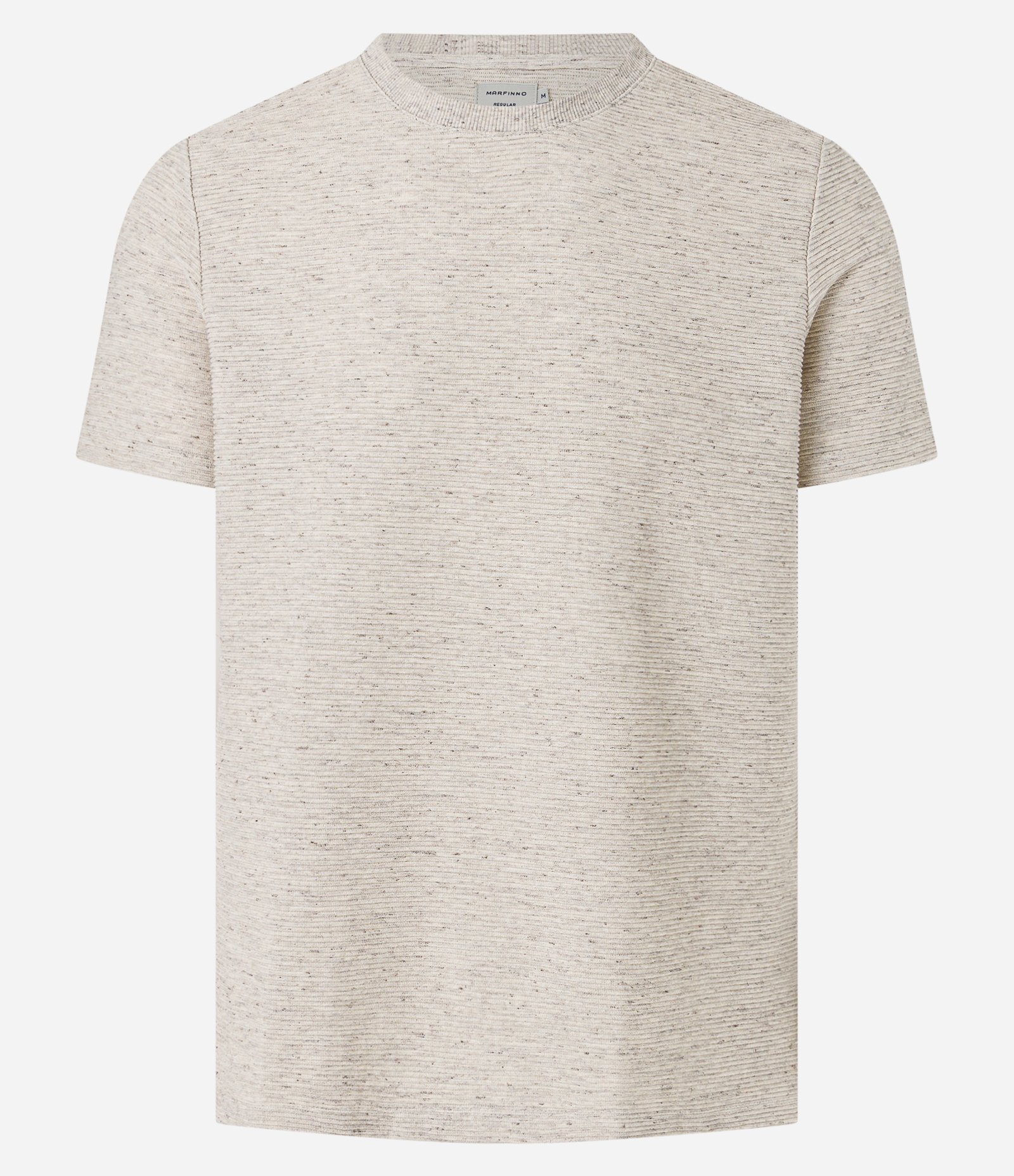 Camiseta Regular em Algodão com Textura Horizontal Bege 5
