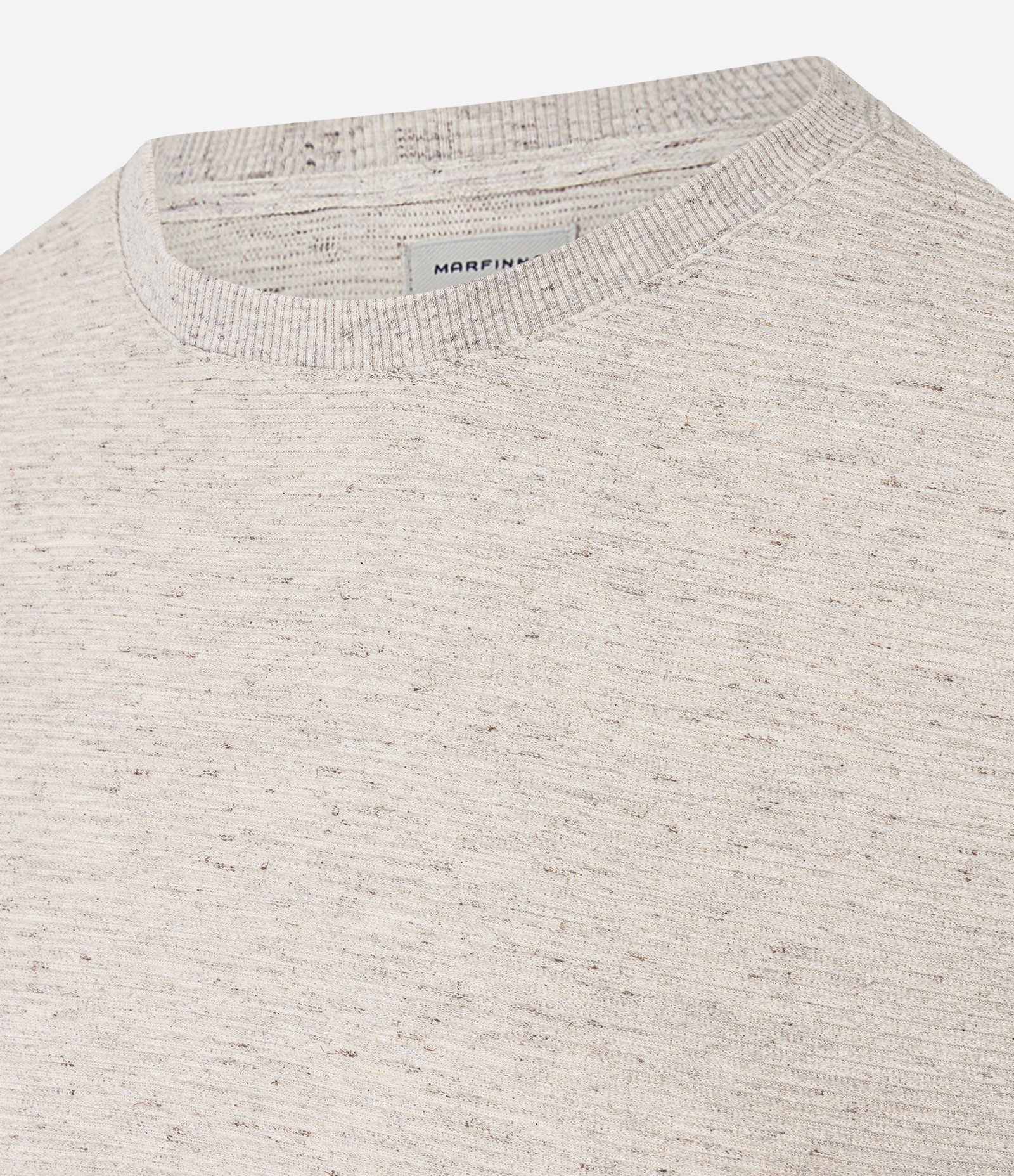 Camiseta Regular em Algodão com Textura Horizontal Bege 6