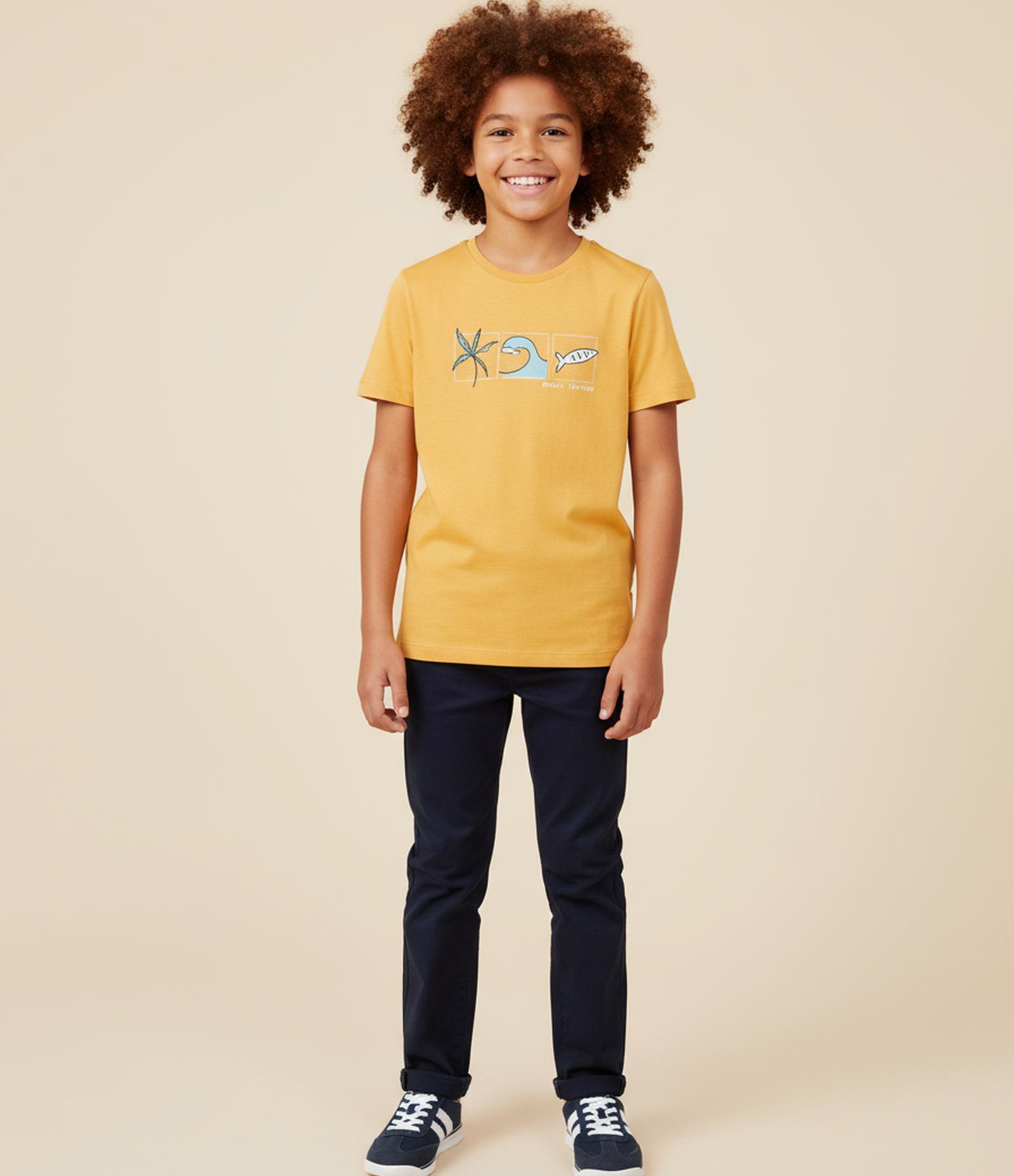 Camiseta Infantil com Estampa Praia - Tam 5 a 14 Anos Laranja 1