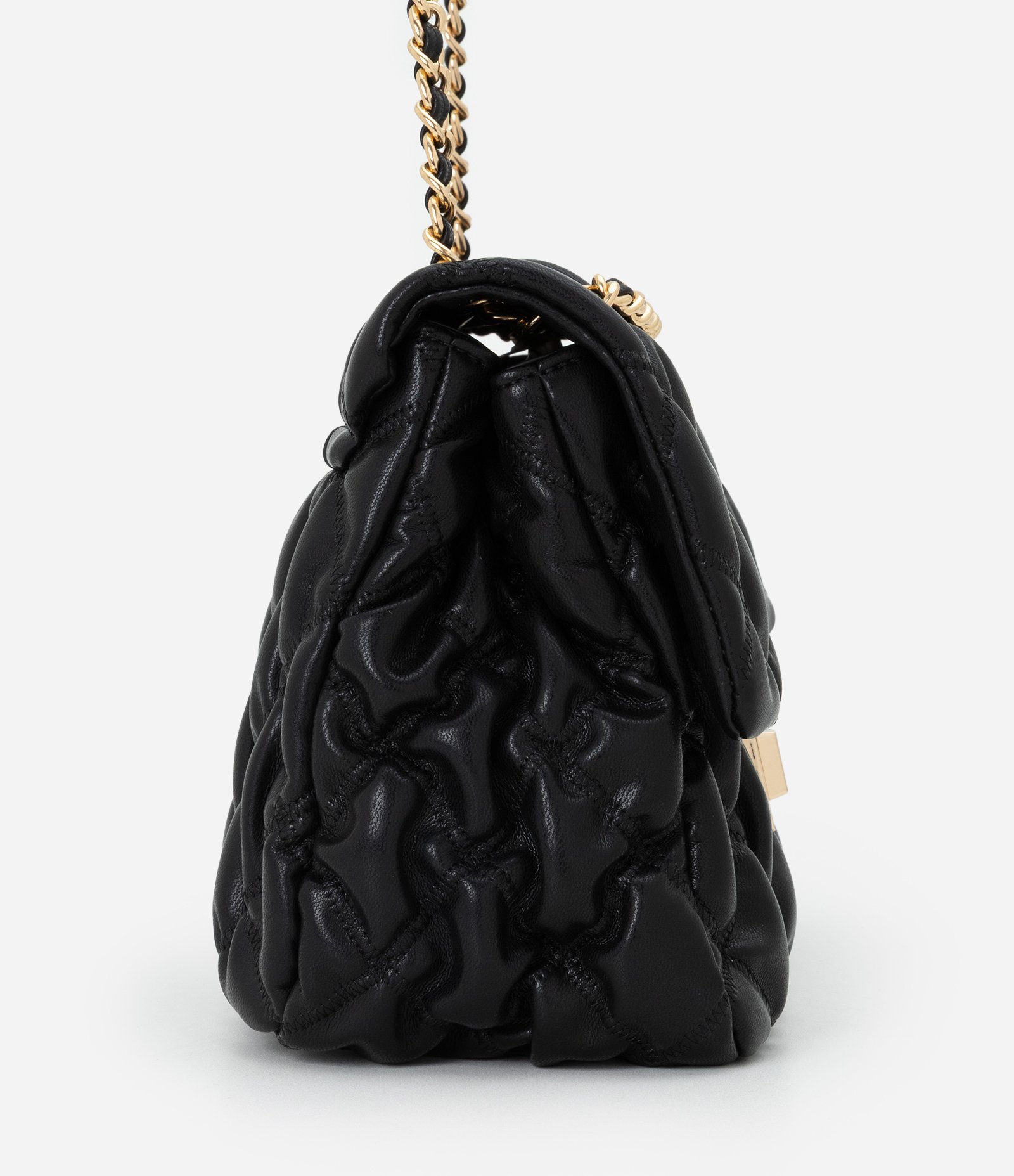 Bolsa Shoulder Grande Texturizada com Locker Metal em Light Gold Preto 2