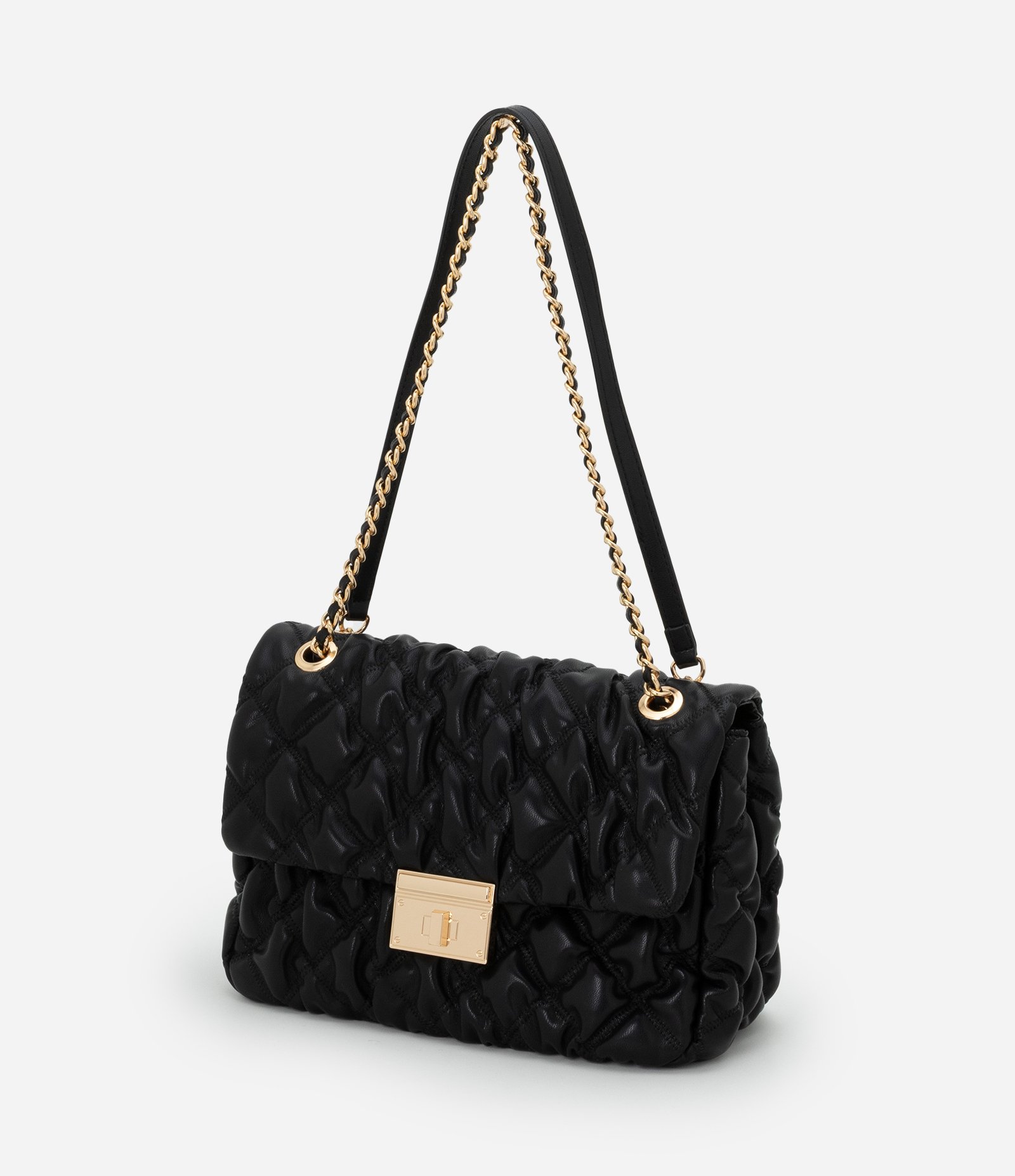 Bolsa Shoulder Grande Texturizada com Locker Metal em Light Gold Preto 6