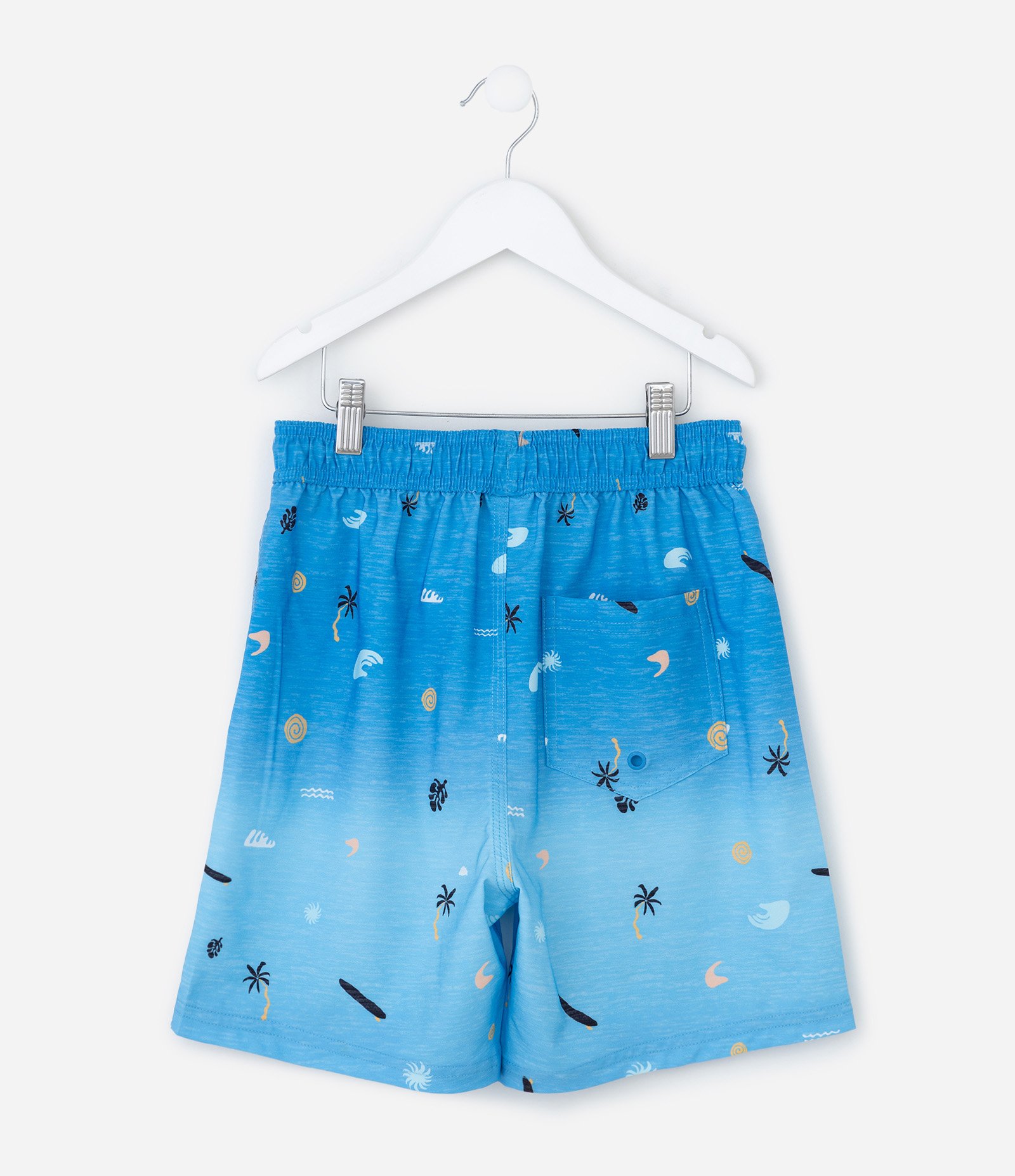 Bermuda Infantil de Banho com Estampa de Mini Ícones e Degradê - Tam 5 a 14 Anos Azul 2