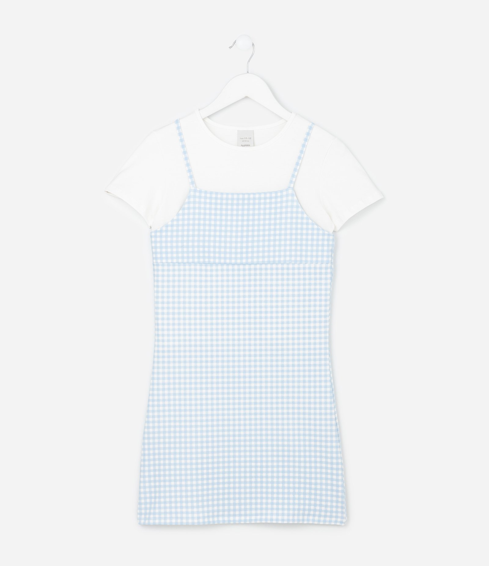 Vestido Infantil Estampa Xadrez com Blusa por Baixo - Tam 7 a 14 Anos Azul/Branco 1