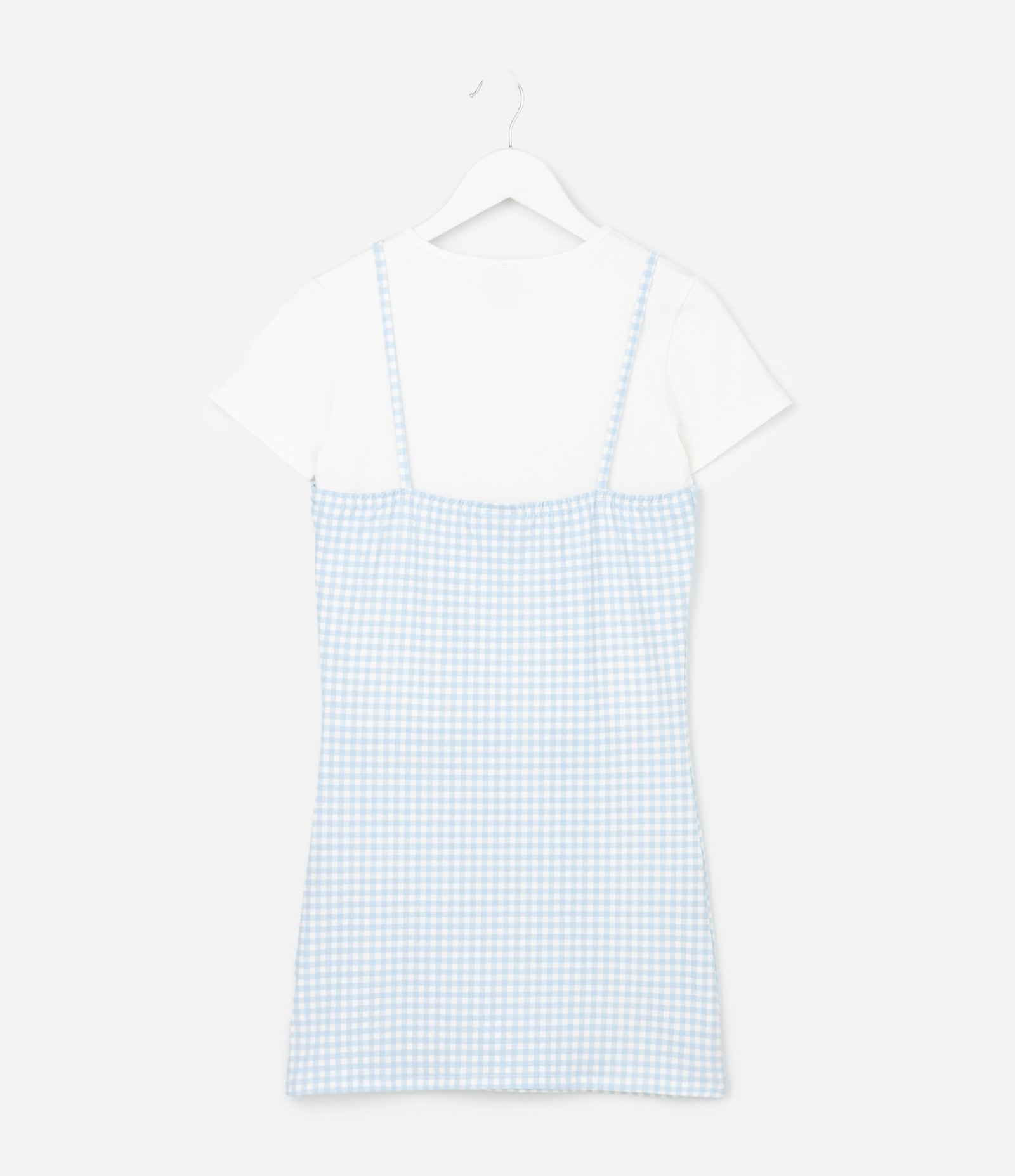 Vestido Infantil Estampa Xadrez com Blusa por Baixo - Tam 7 a 14 Anos Azul/Branco 2