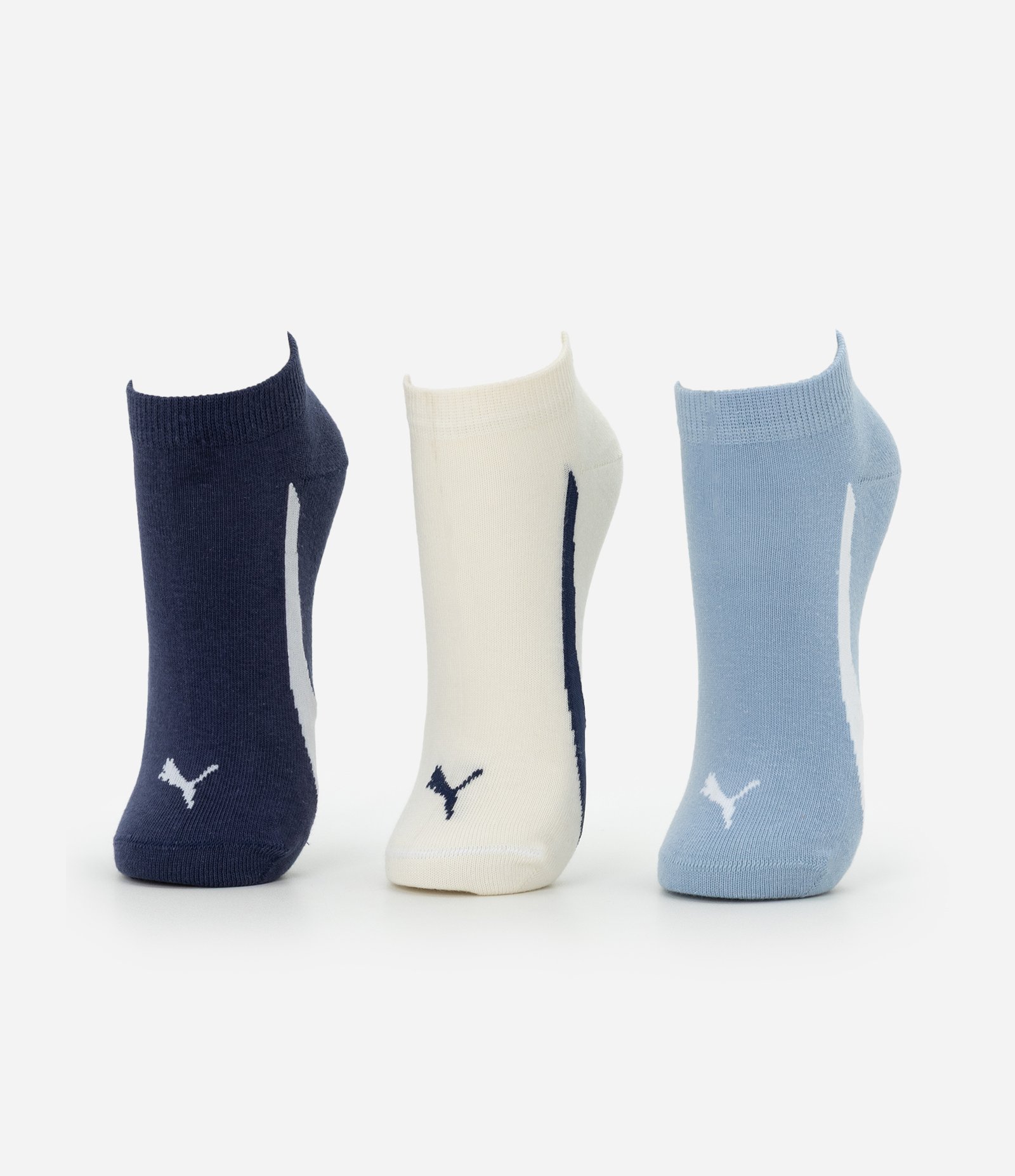 Kit 03 Meias Cano Baixo Esportivas em Algodão Puma Azul Claro/Azul Médio/Bege 1