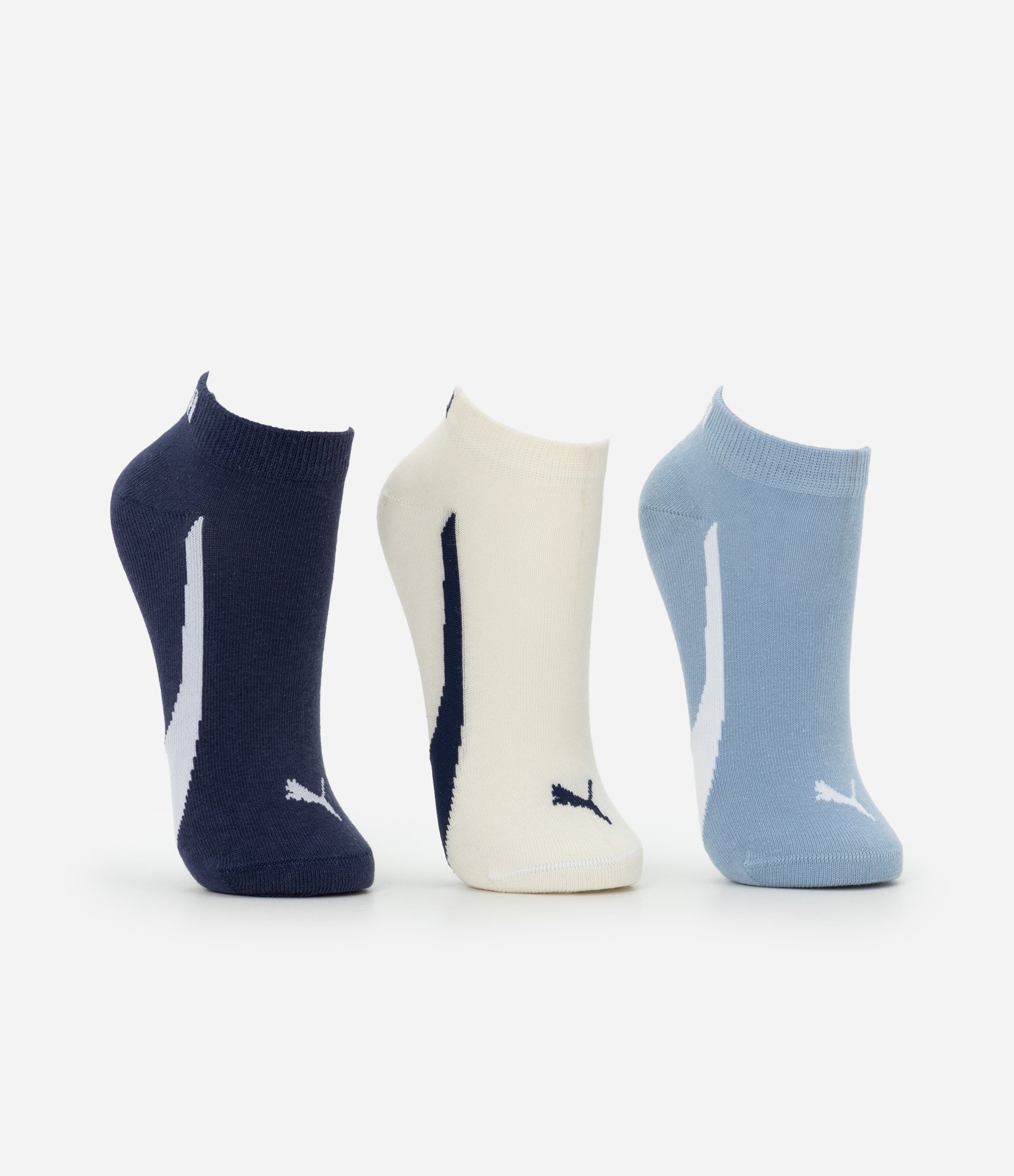 Kit 03 Meias Cano Baixo Esportivas em Algodão Puma Azul Claro/Azul Médio/Bege 2