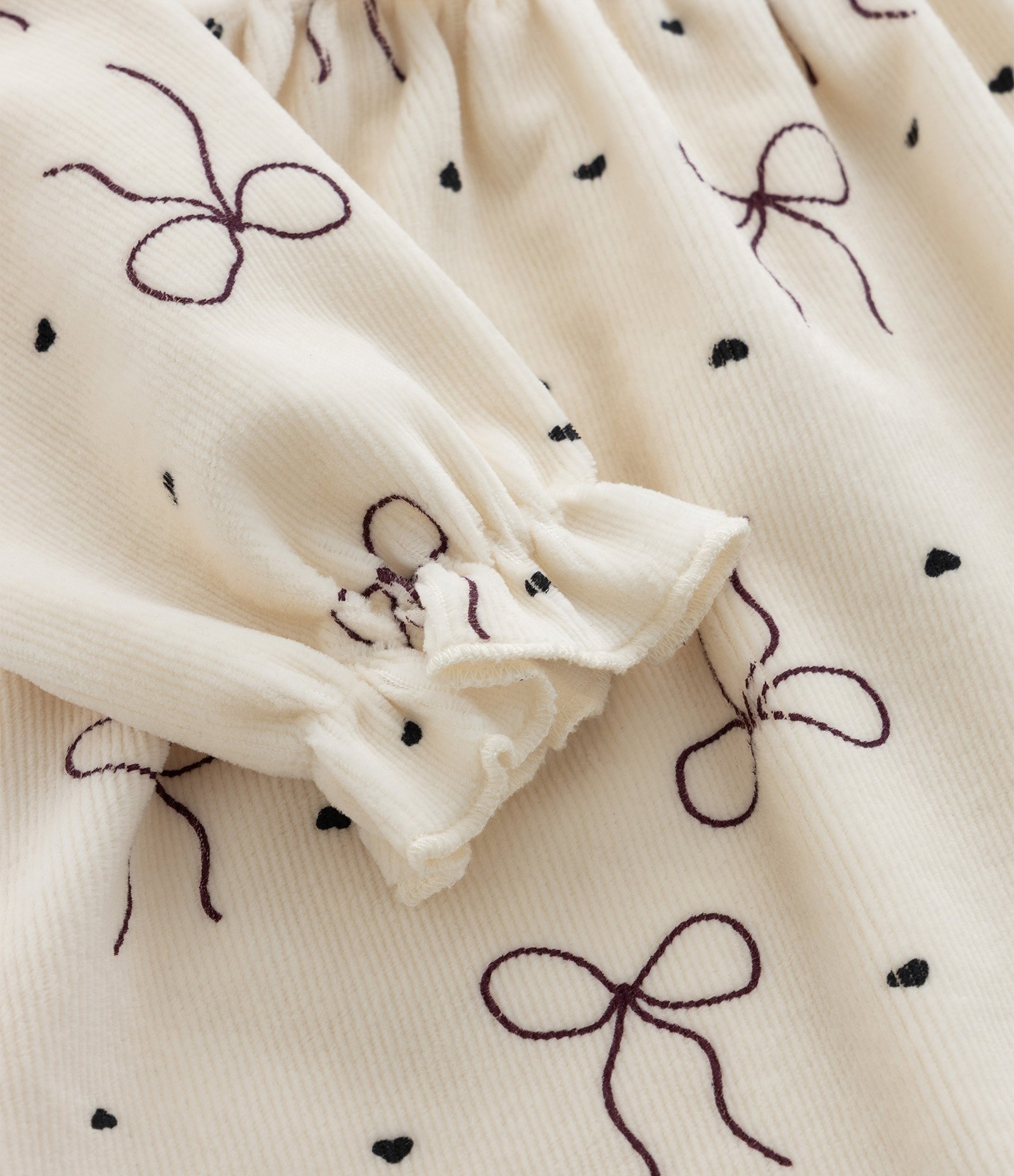 Vestido Infantil com Estampa de Laços e Meia Calça – Tam 1 a 5/6 Anos Bege/Bordô 9