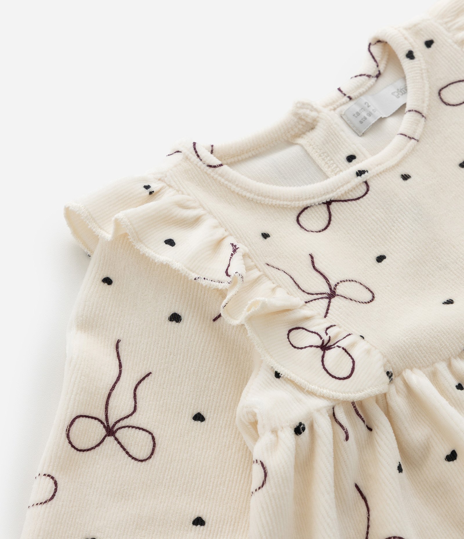 Vestido Infantil com Estampa de Laços e Meia Calça – Tam 1 a 5/6 Anos Bege/Bordô 10