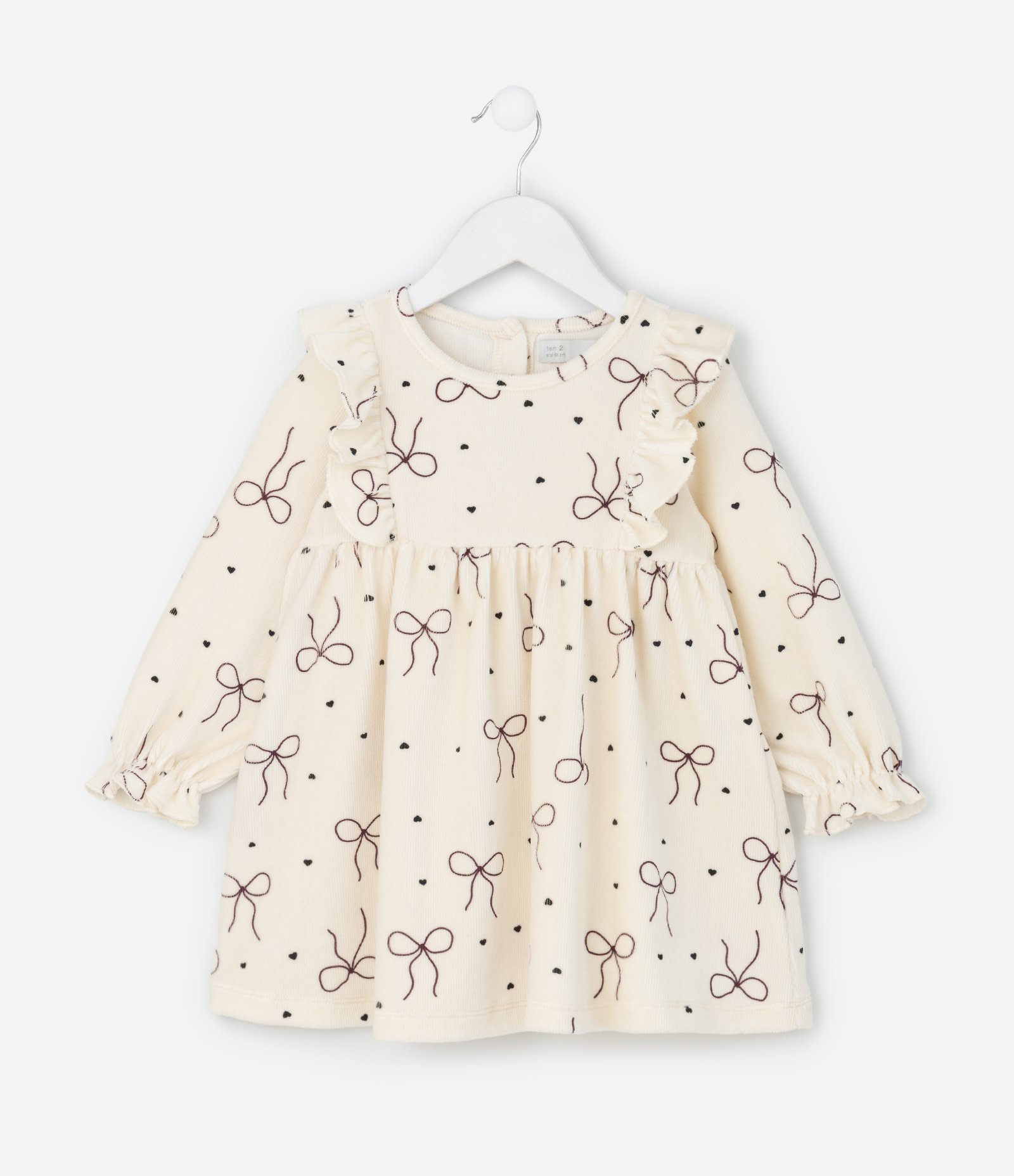 Vestido Infantil com Estampa de Laços e Meia Calça – Tam 1 a 5/6 Anos Bege/Bordô 2