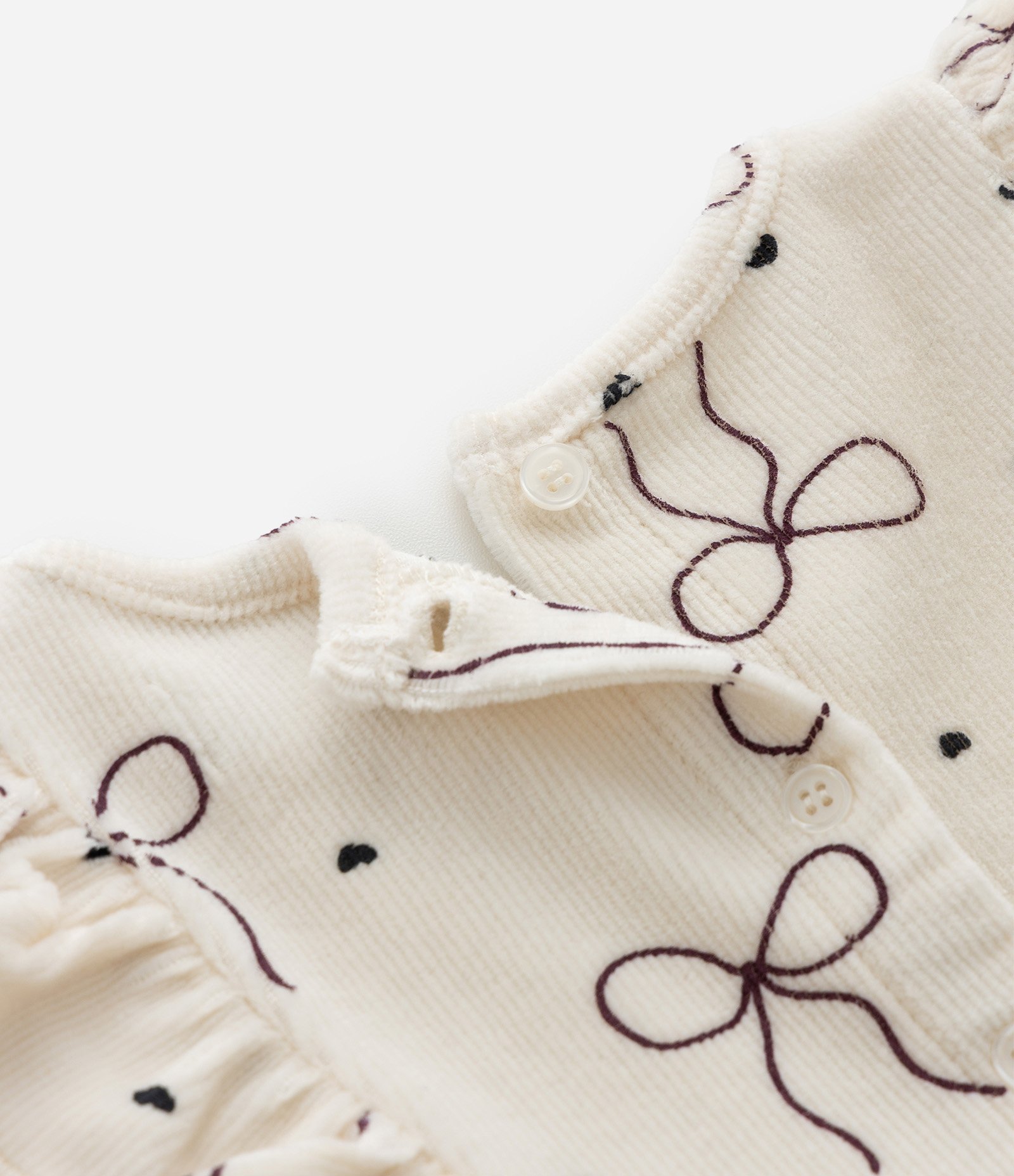 Vestido Infantil com Estampa de Laços e Meia Calça – Tam 1 a 5/6 Anos Bege/Bordô 7