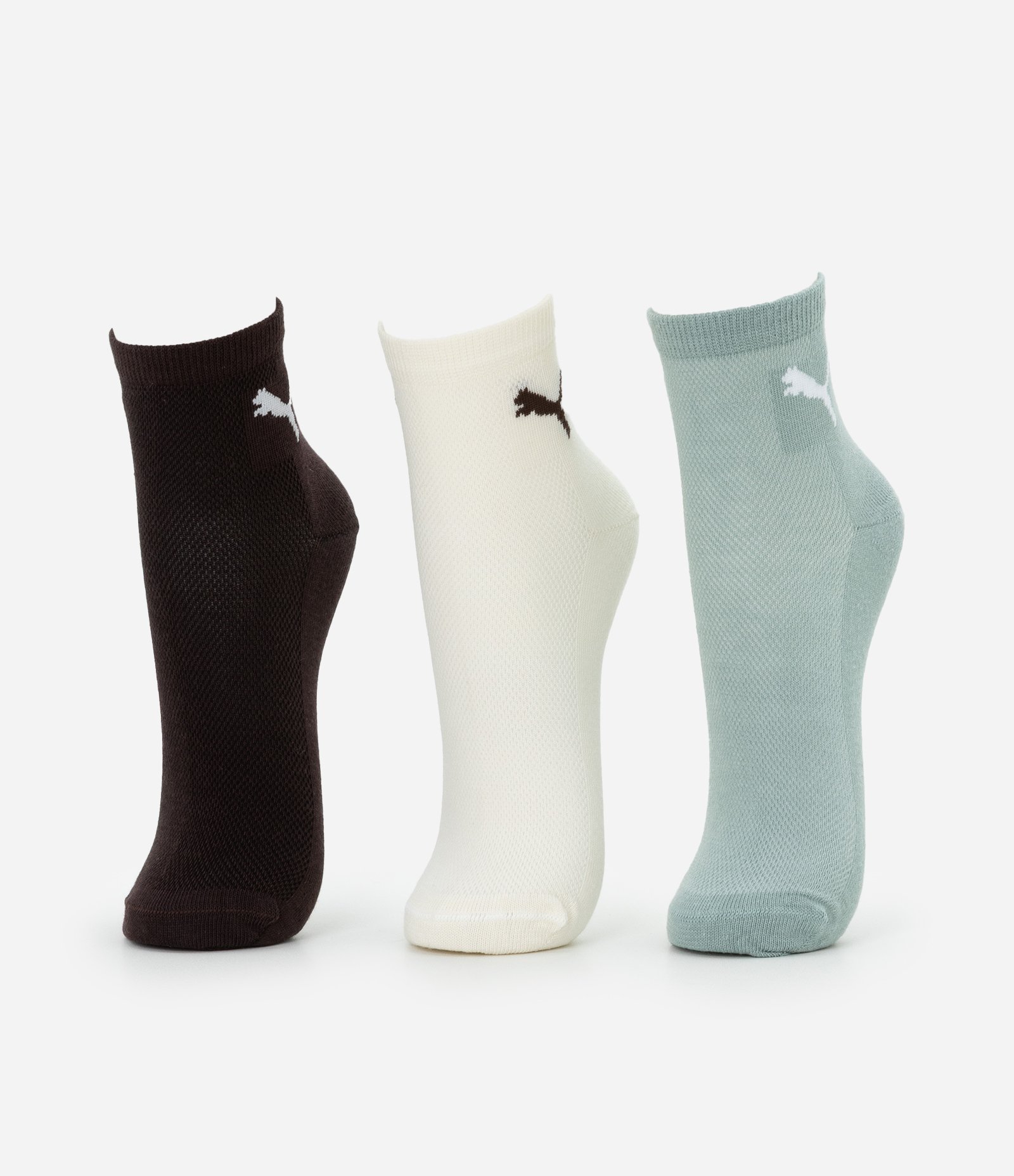 Kit 03 Meias Cano Médio Esportivas em Algodão Puma Preto/Bege/Verde 1