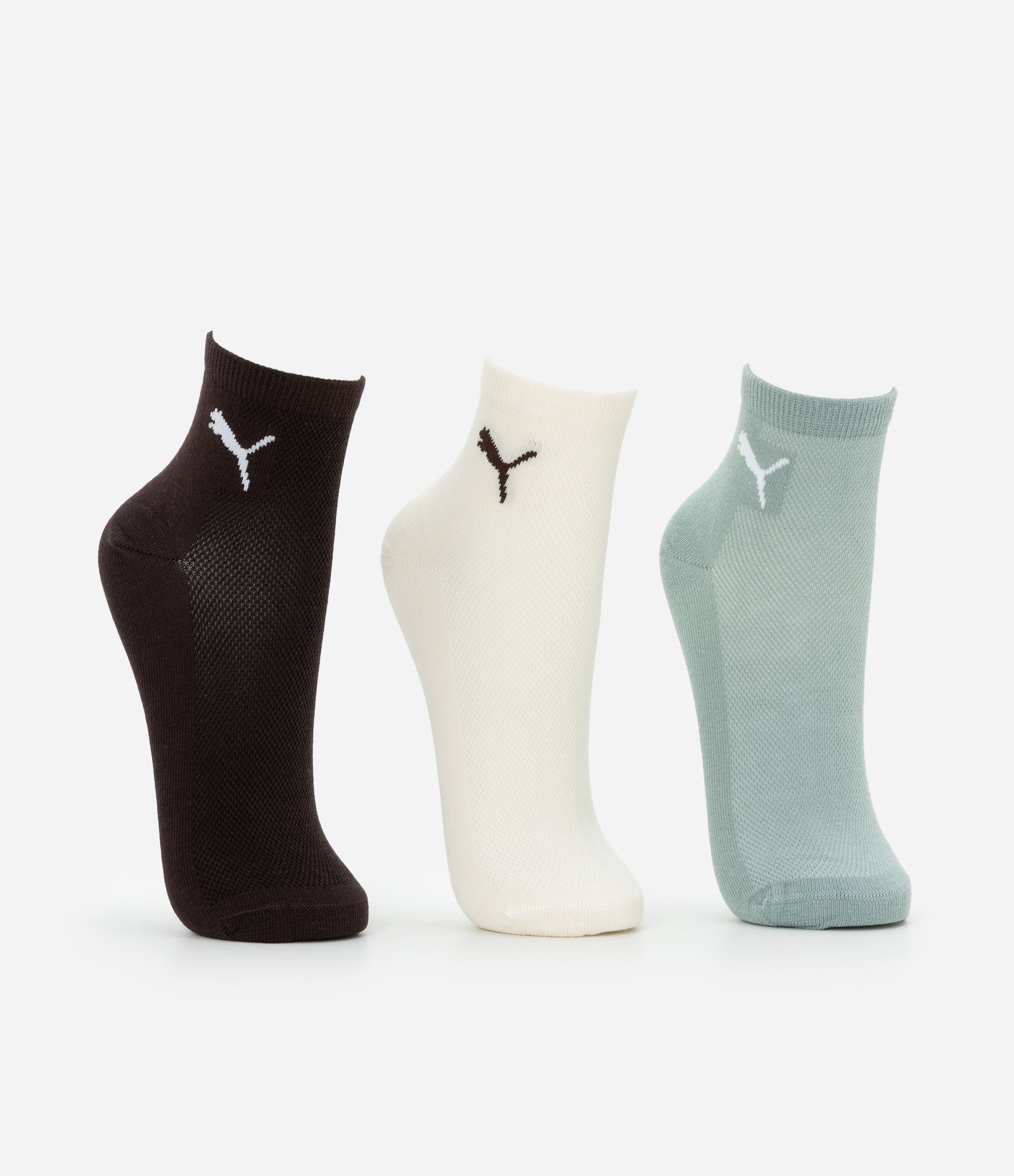 Kit 03 Meias Cano Médio Esportivas em Algodão Puma Preto/Bege/Verde 2