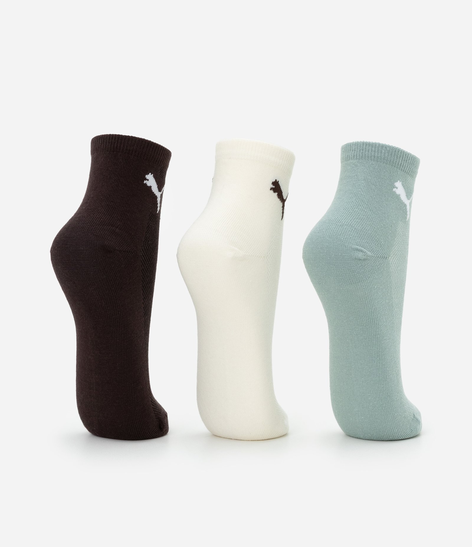 Kit 03 Meias Cano Médio Esportivas em Algodão Puma Preto/Bege/Verde 3