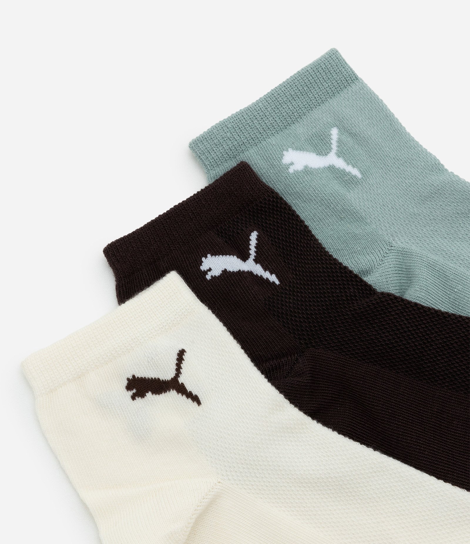 Kit 03 Meias Cano Médio Esportivas em Algodão Puma Preto/Bege/Verde 4