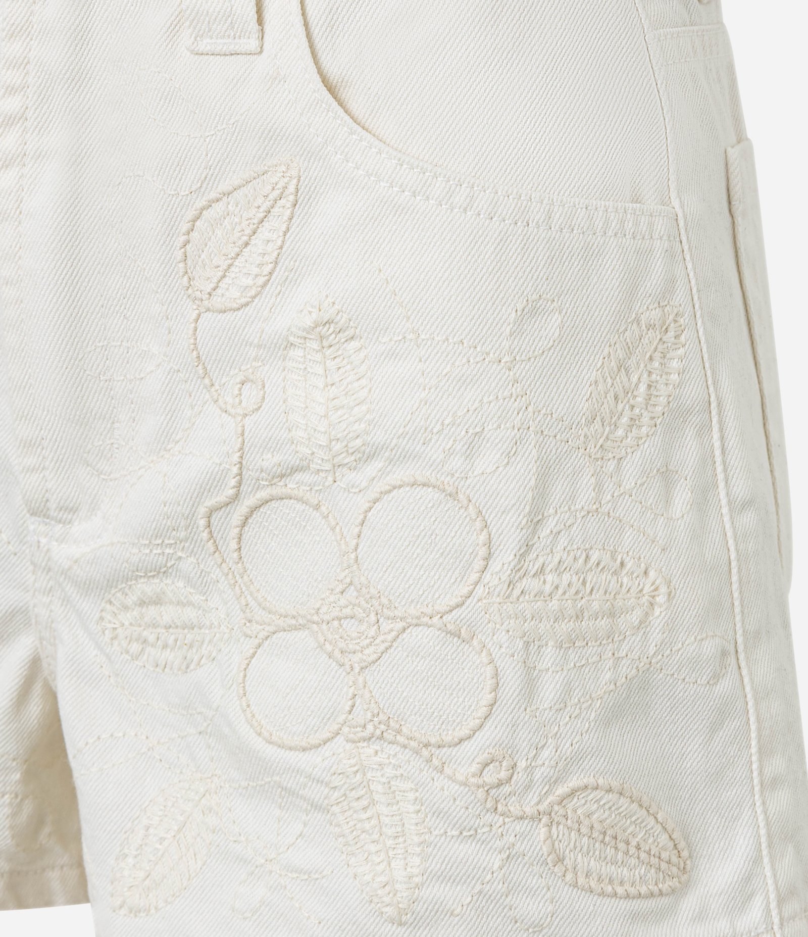 Short Slim Cintura Alta em Sarja com Bordado Floral Off White 7