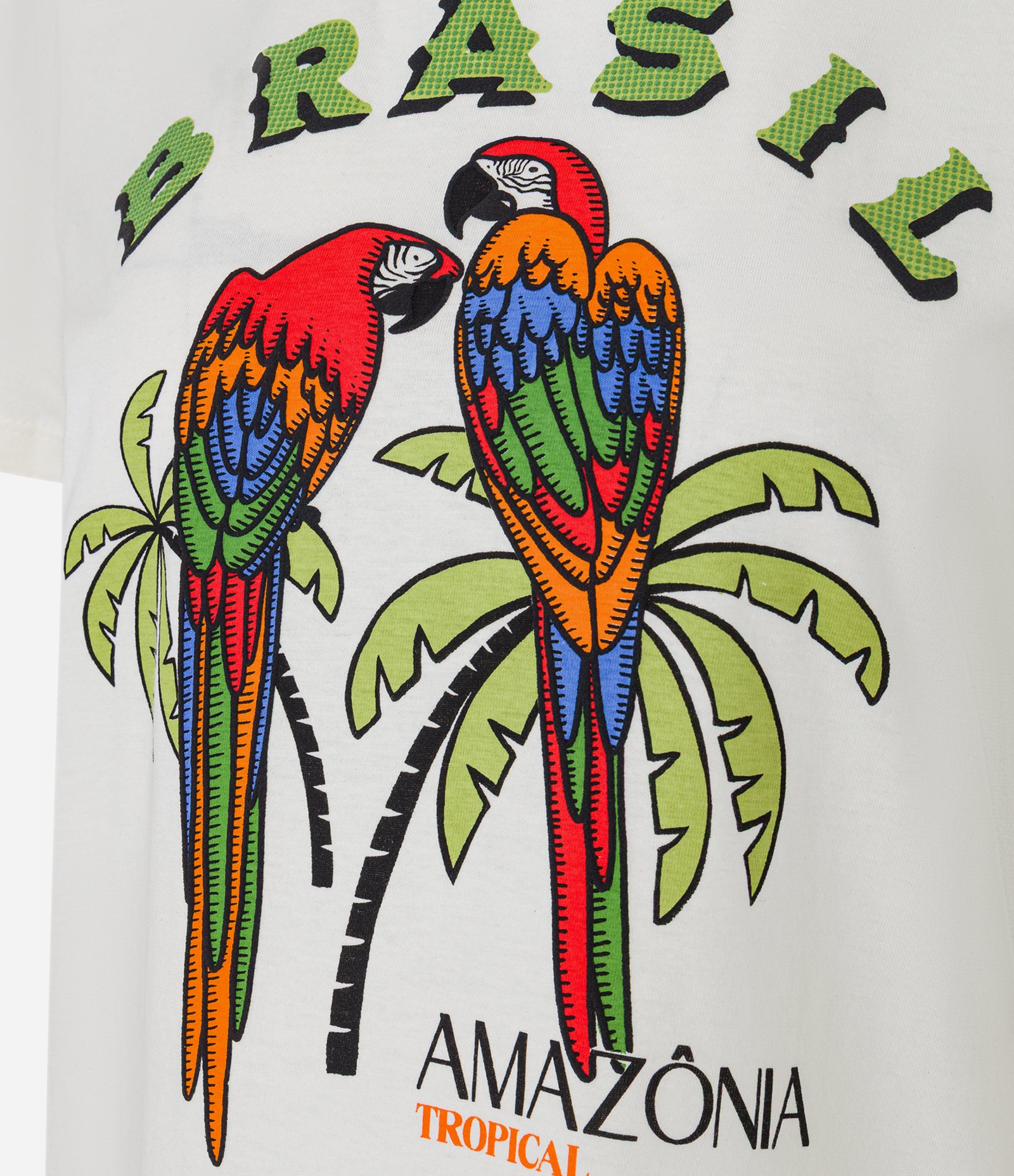 Camiseta T-Shirt em Algodão com Estampa de Araras e Lettering Brasil Amazônia Branco 5