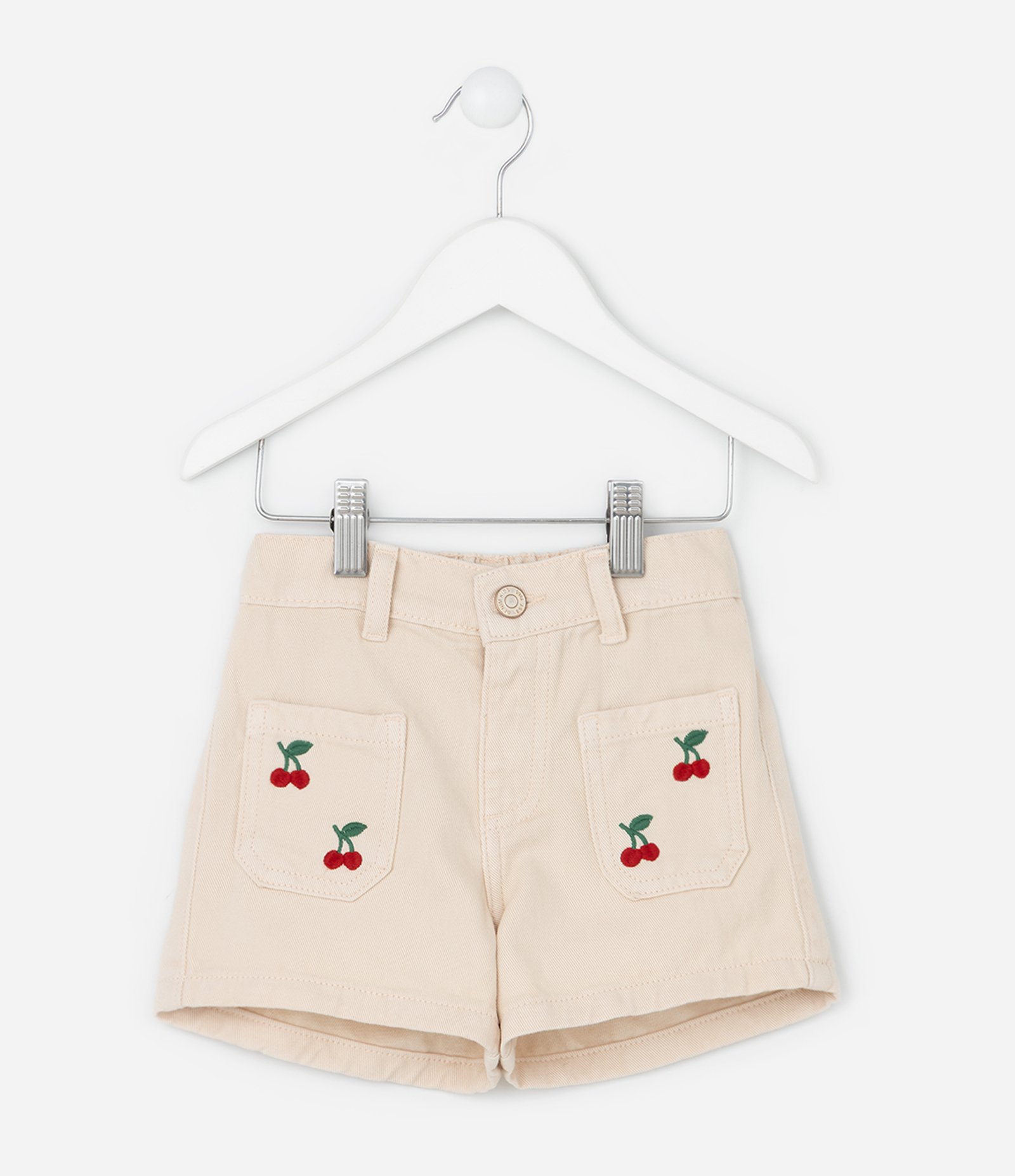 Short Infantil em Sarja com Estampa de Cerejas - Tam1 a 6 Anos Bege 1