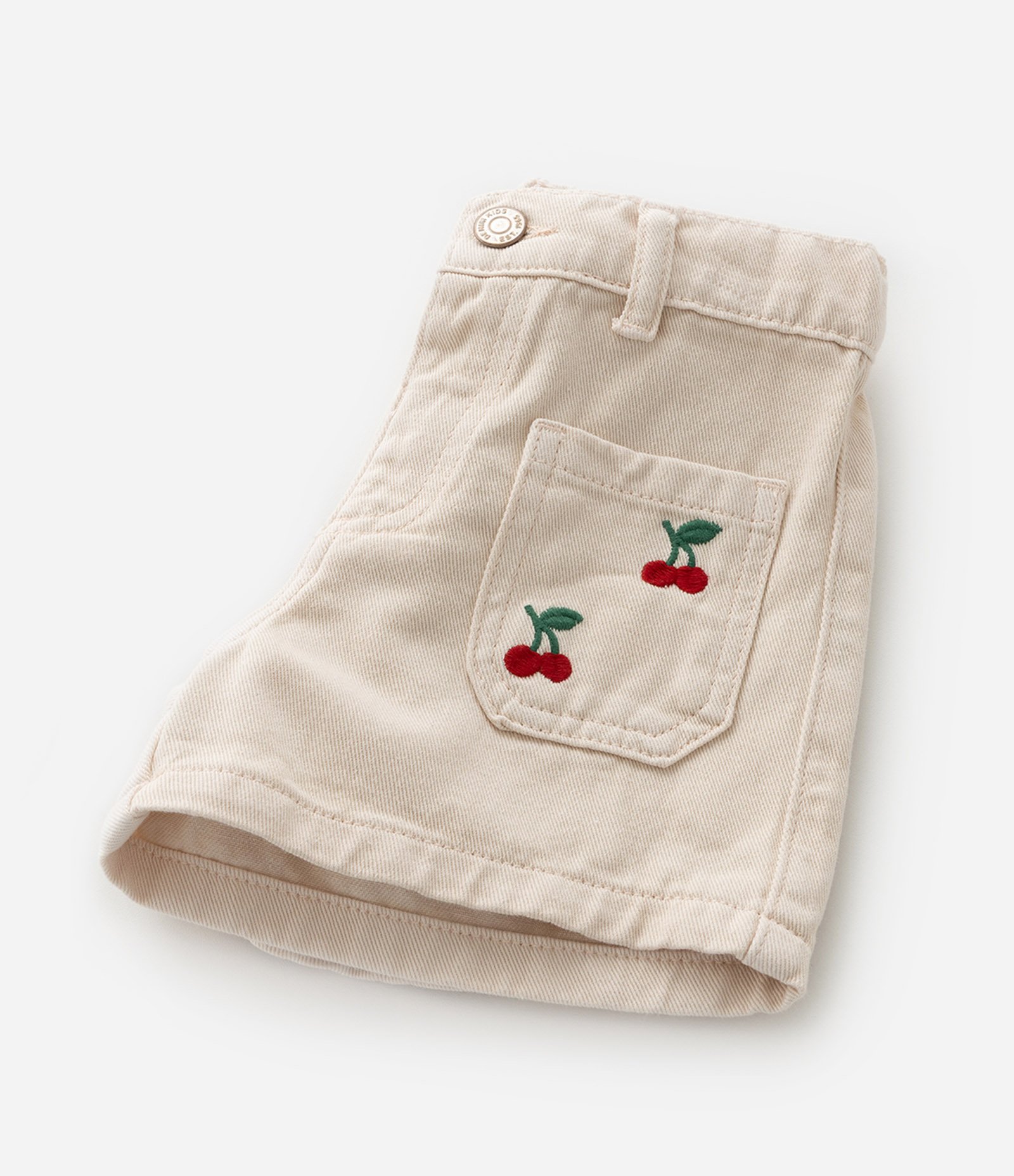 Short Infantil em Sarja com Estampa de Cerejas - Tam1 a 6 Anos Bege 4