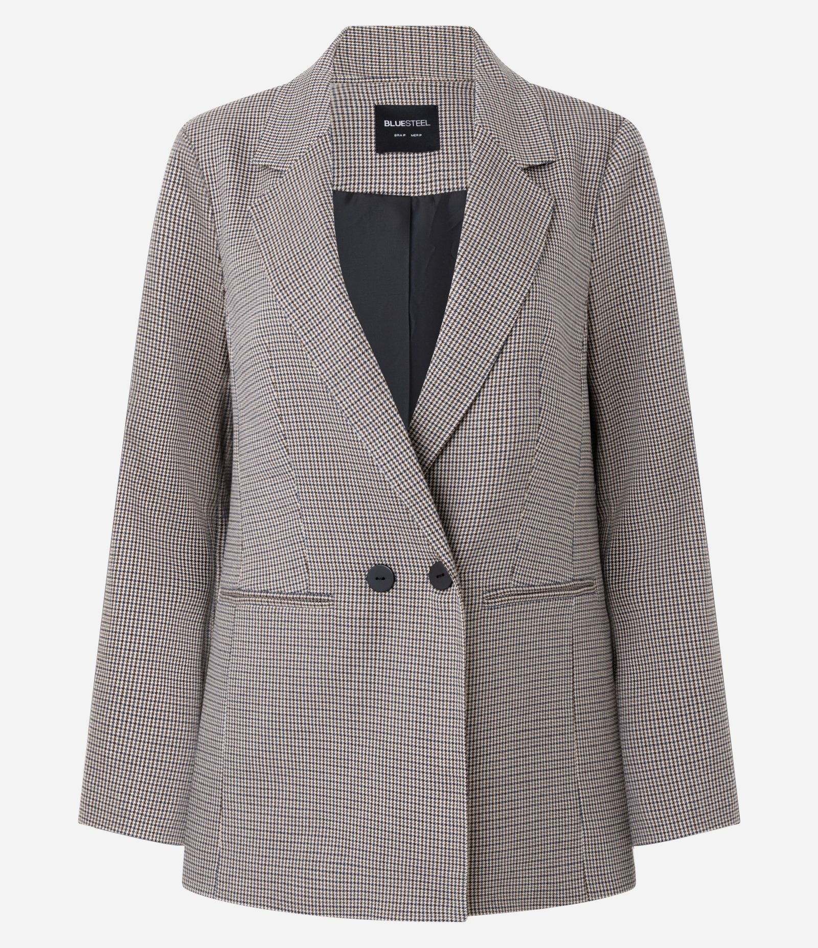 Blazer Alongado em Alfaiataria com Estampa Xadrez Pied de Poule Cinza 4