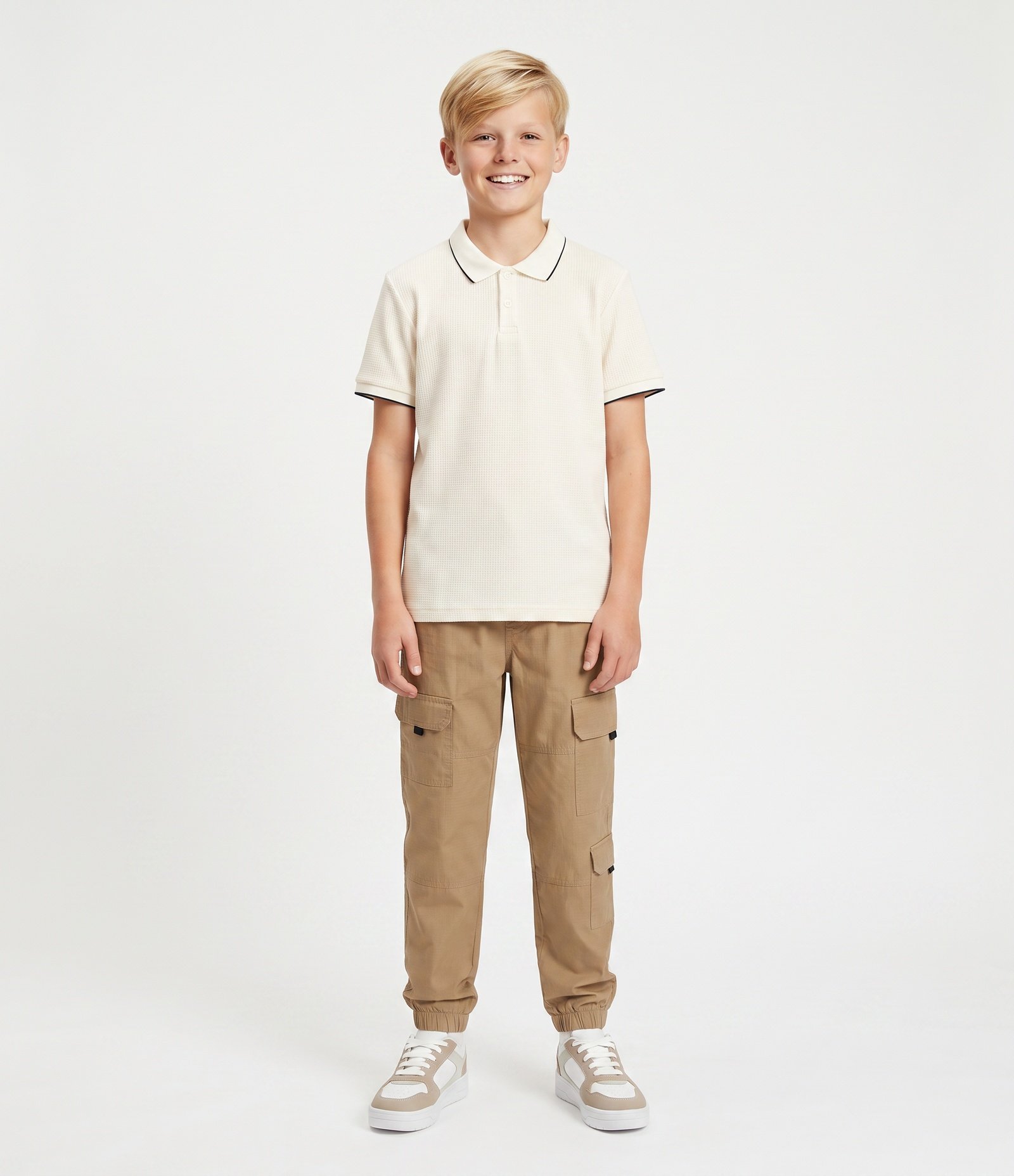 Calça Slim Infantil em Sarja RipStop com Bolsos Cargo - Tam 5 a 14 Marrom 1