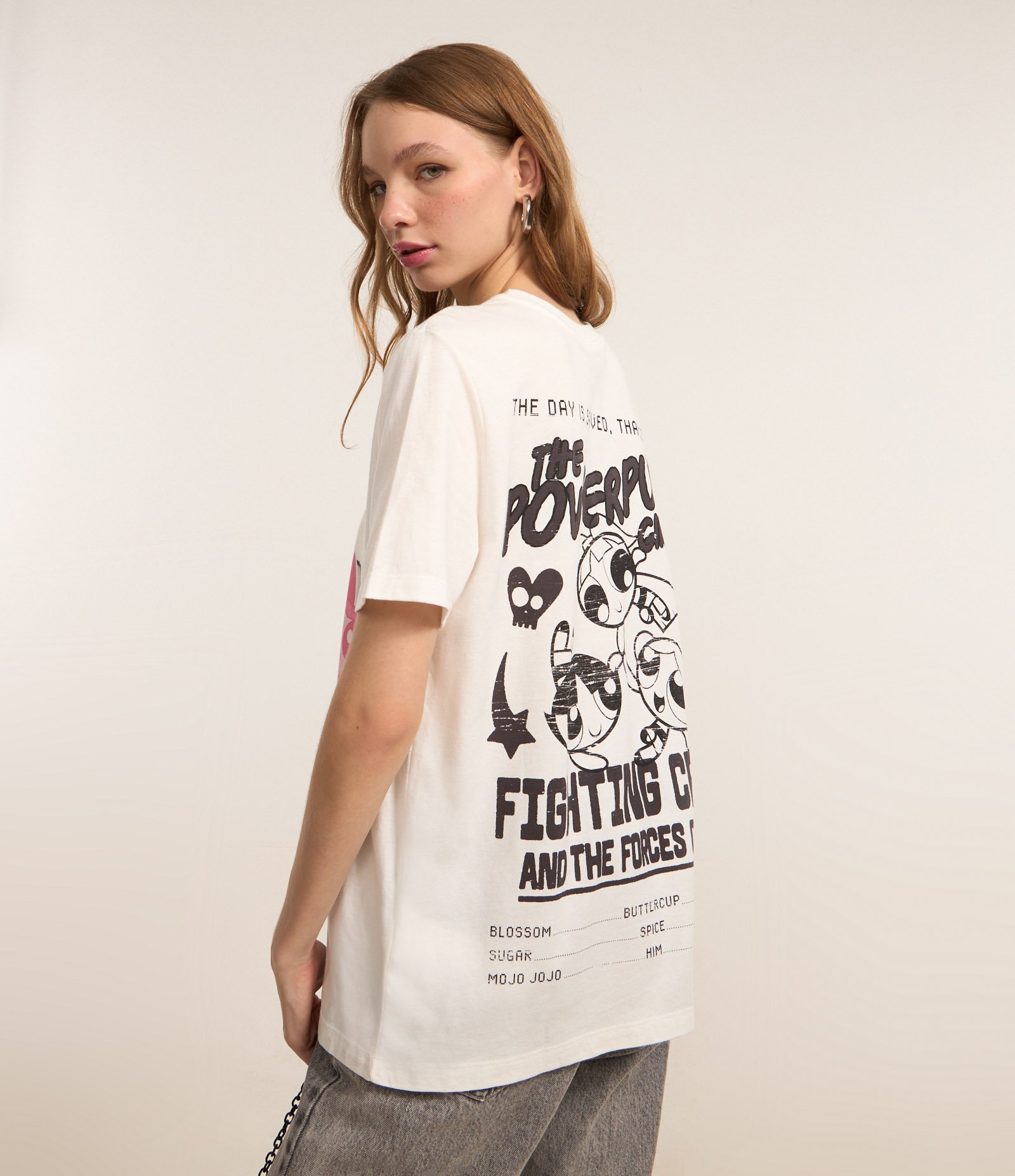 Camiseta em Algodão com Estampa Frente e Costas Meninas Superpoderosas Branco 1