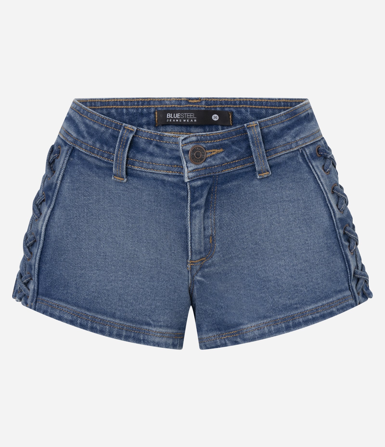 Short em Jeans com Bolsos e Entrelaçado Lateral Médio 5