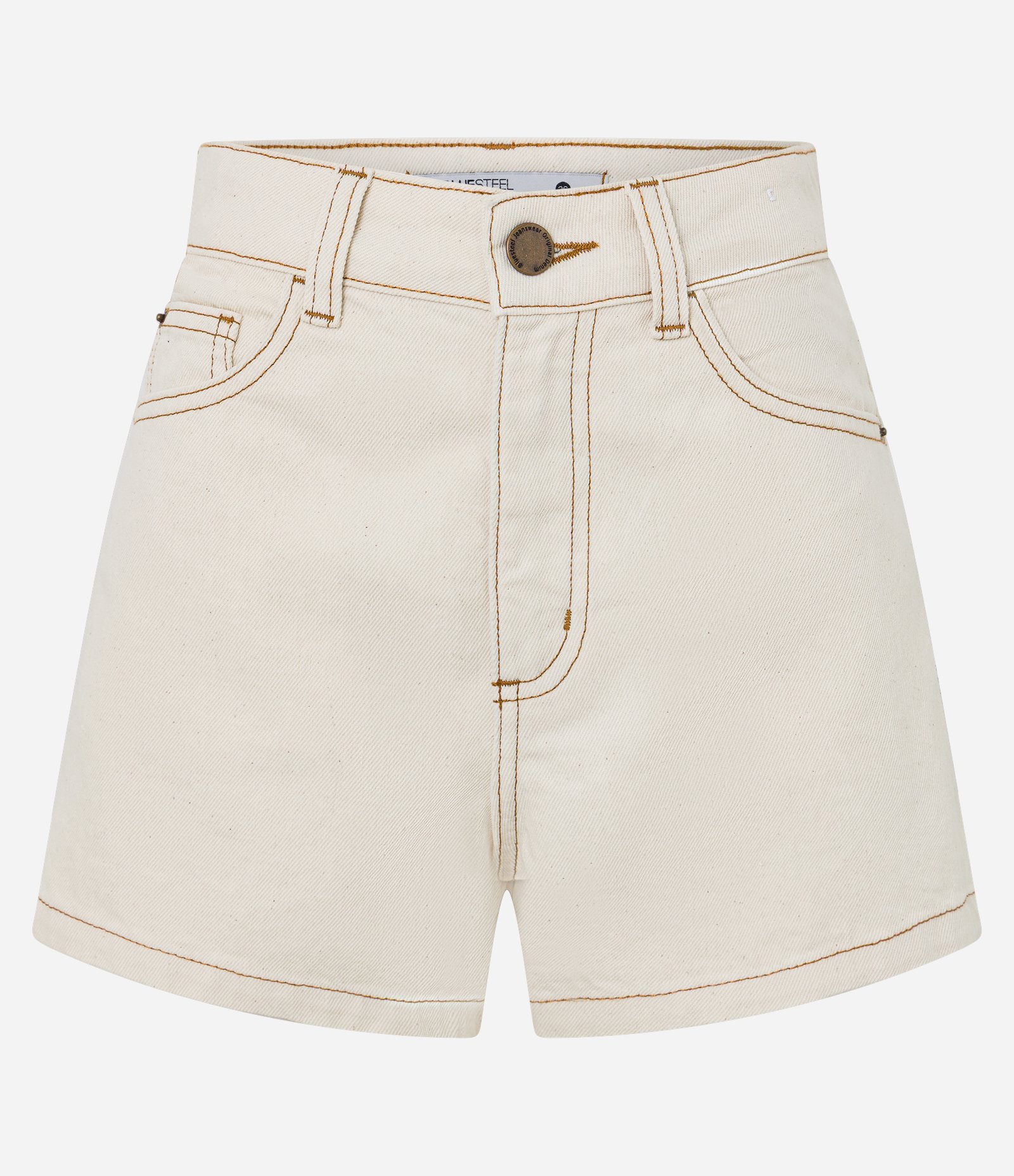 Short Slim em Sarja com Costura Aparente e Bordado Coqueiro Off White 7