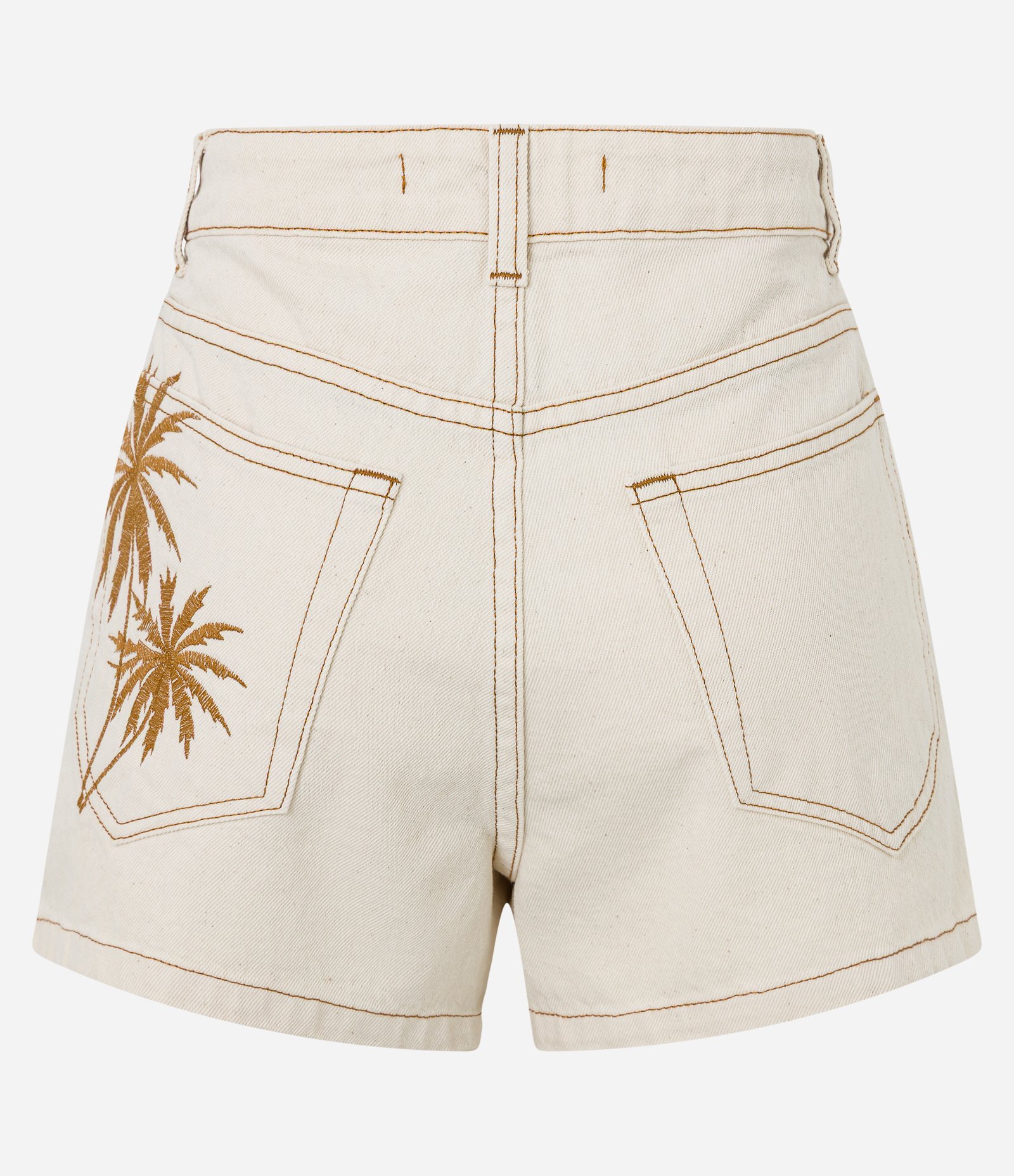 Short Slim em Sarja com Costura Aparente e Bordado Coqueiro Off White 8