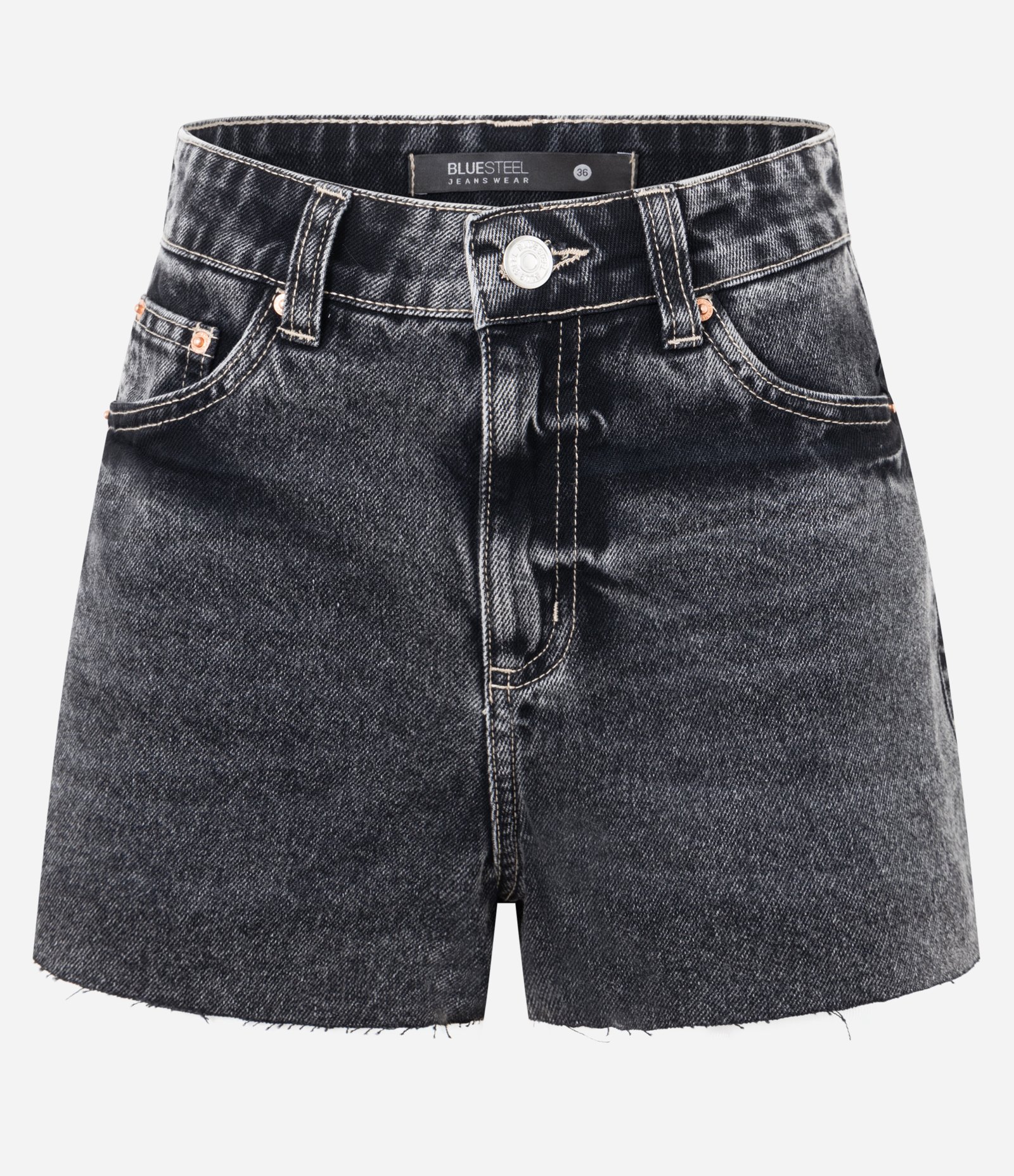 Short Mom em Jeans Marmorizado com Barra Cortada Preto 6