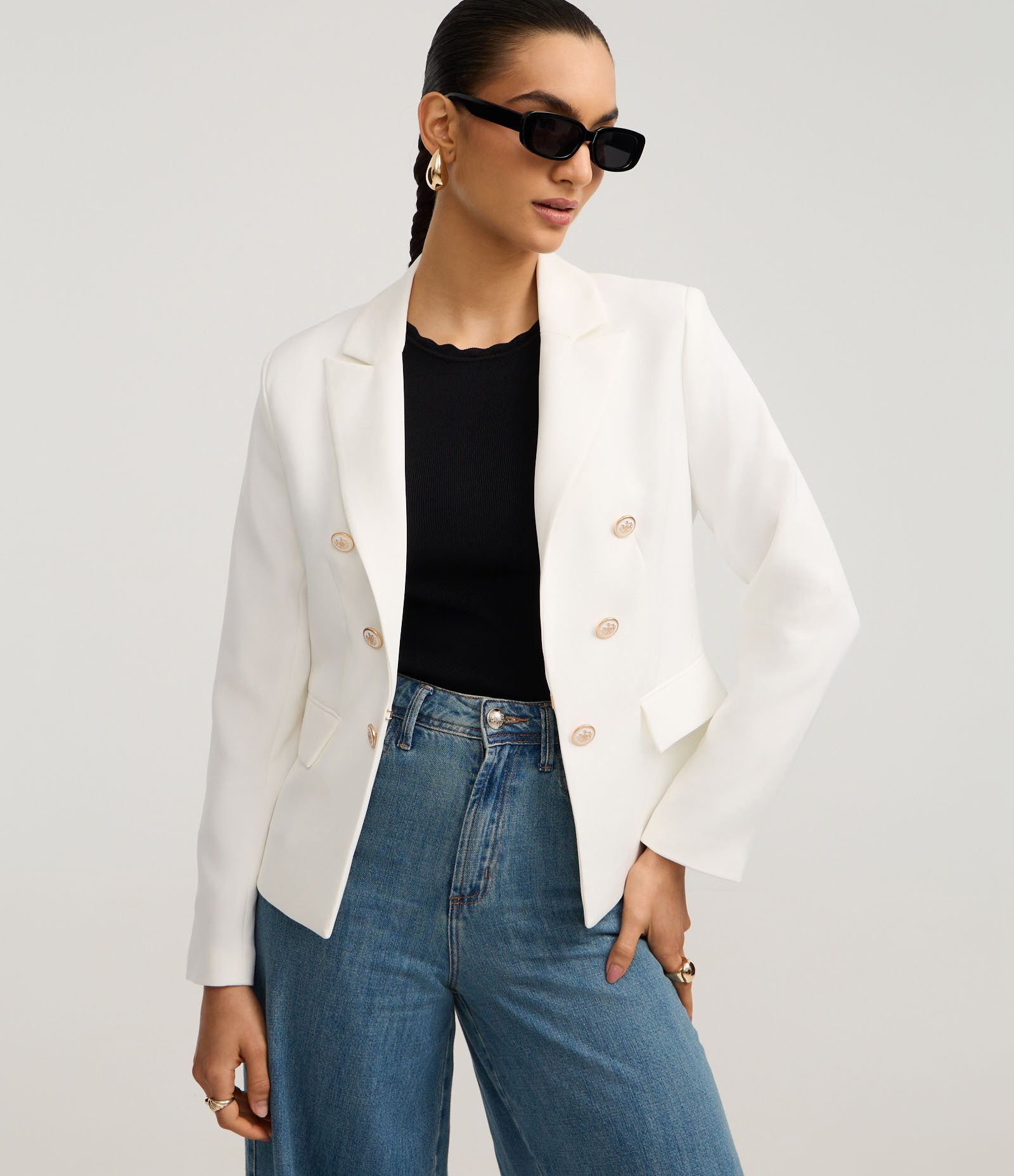 Blazer Slim Alfaiatado com Botões Diferenciados Off White 1
