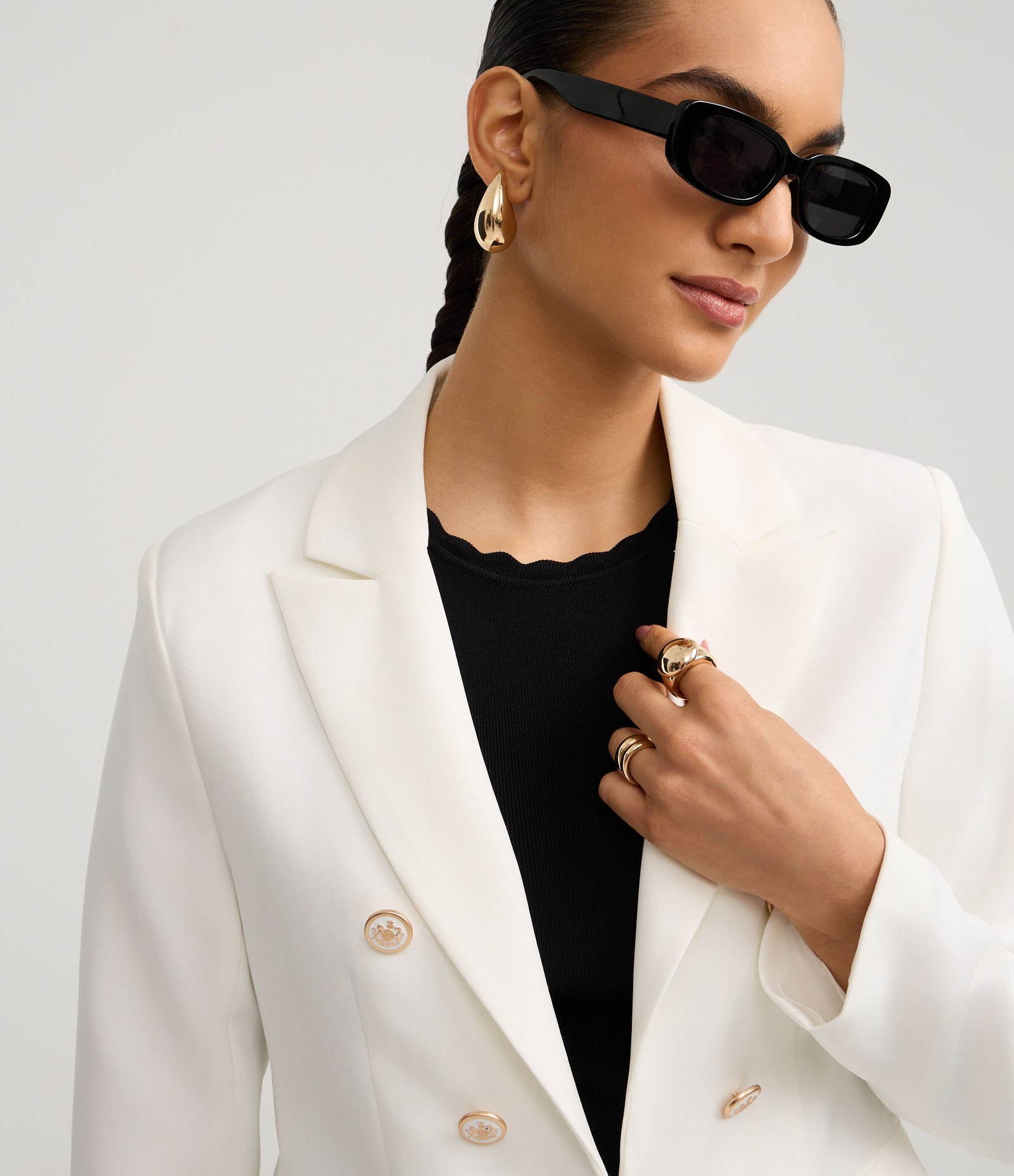 Blazer Slim Alfaiatado com Botões Diferenciados Off White 3