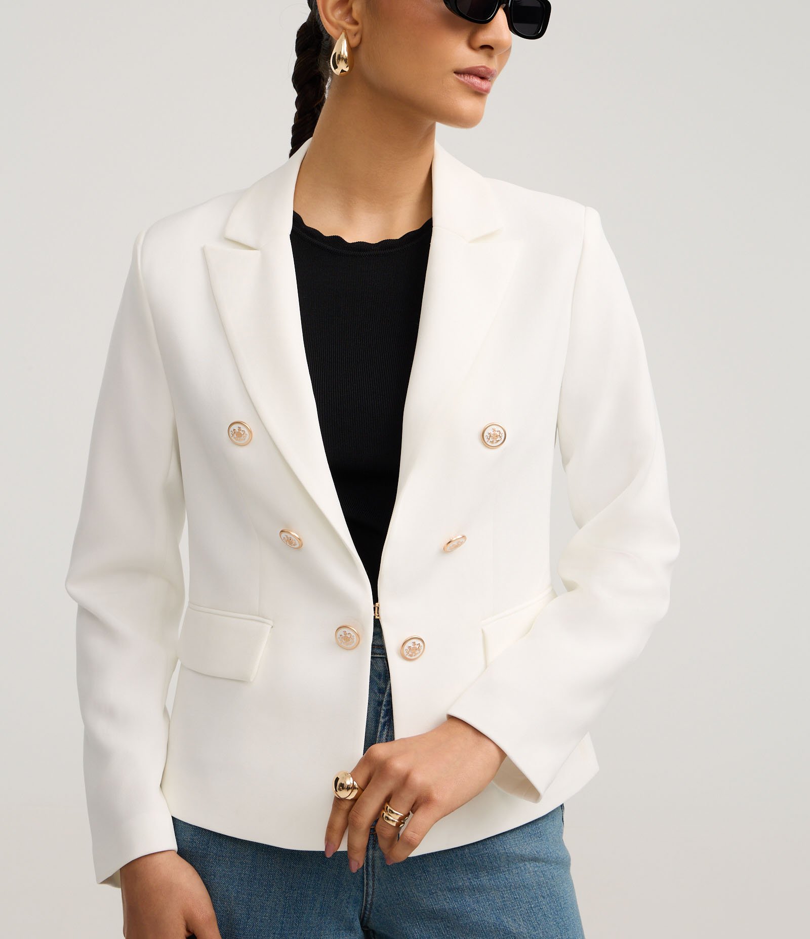 Blazer Slim Alfaiatado com Botões Diferenciados Off White 5
