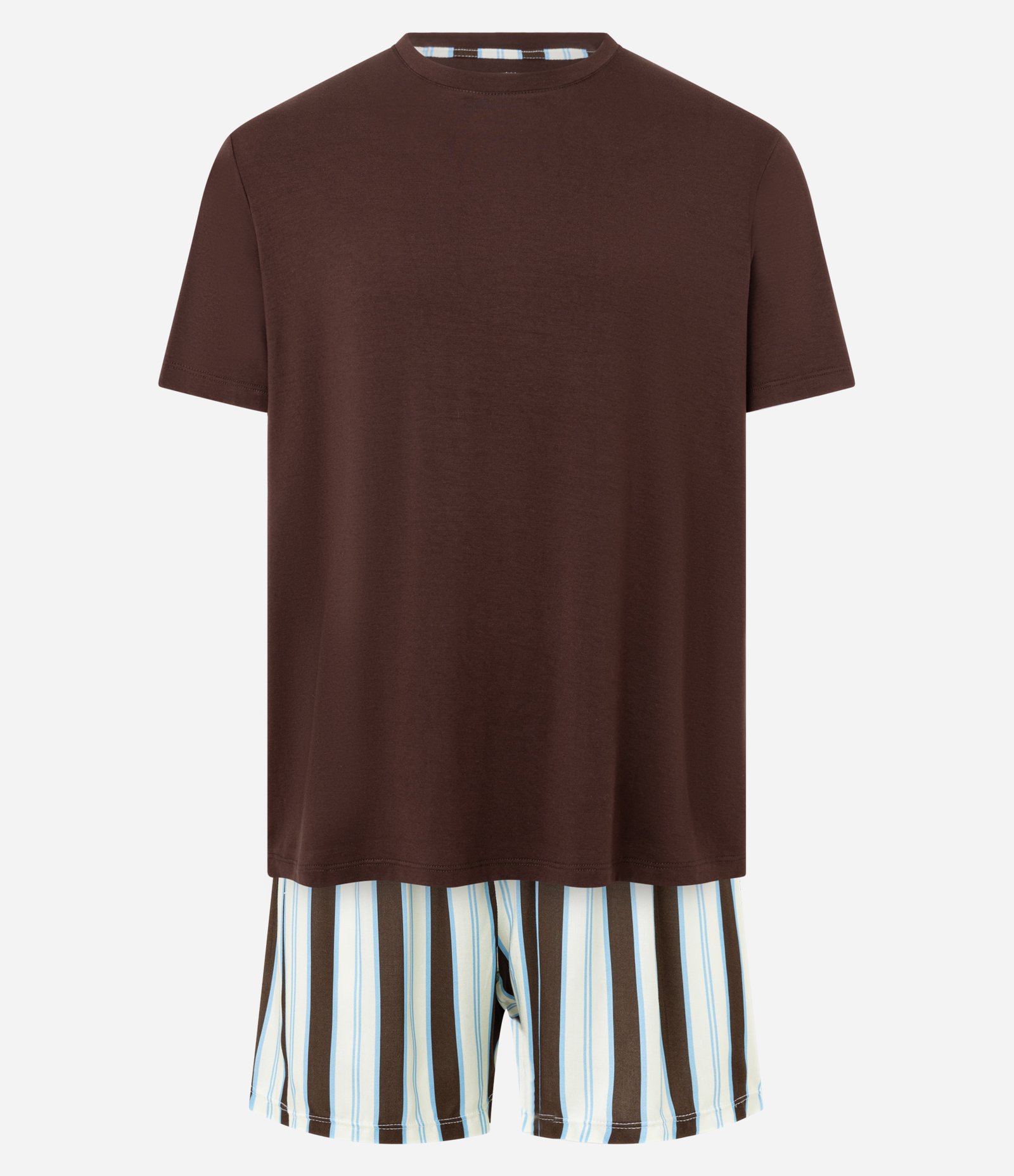 Pijama Curto em Viscose com Estampa de Listras Verticais Marrom 5