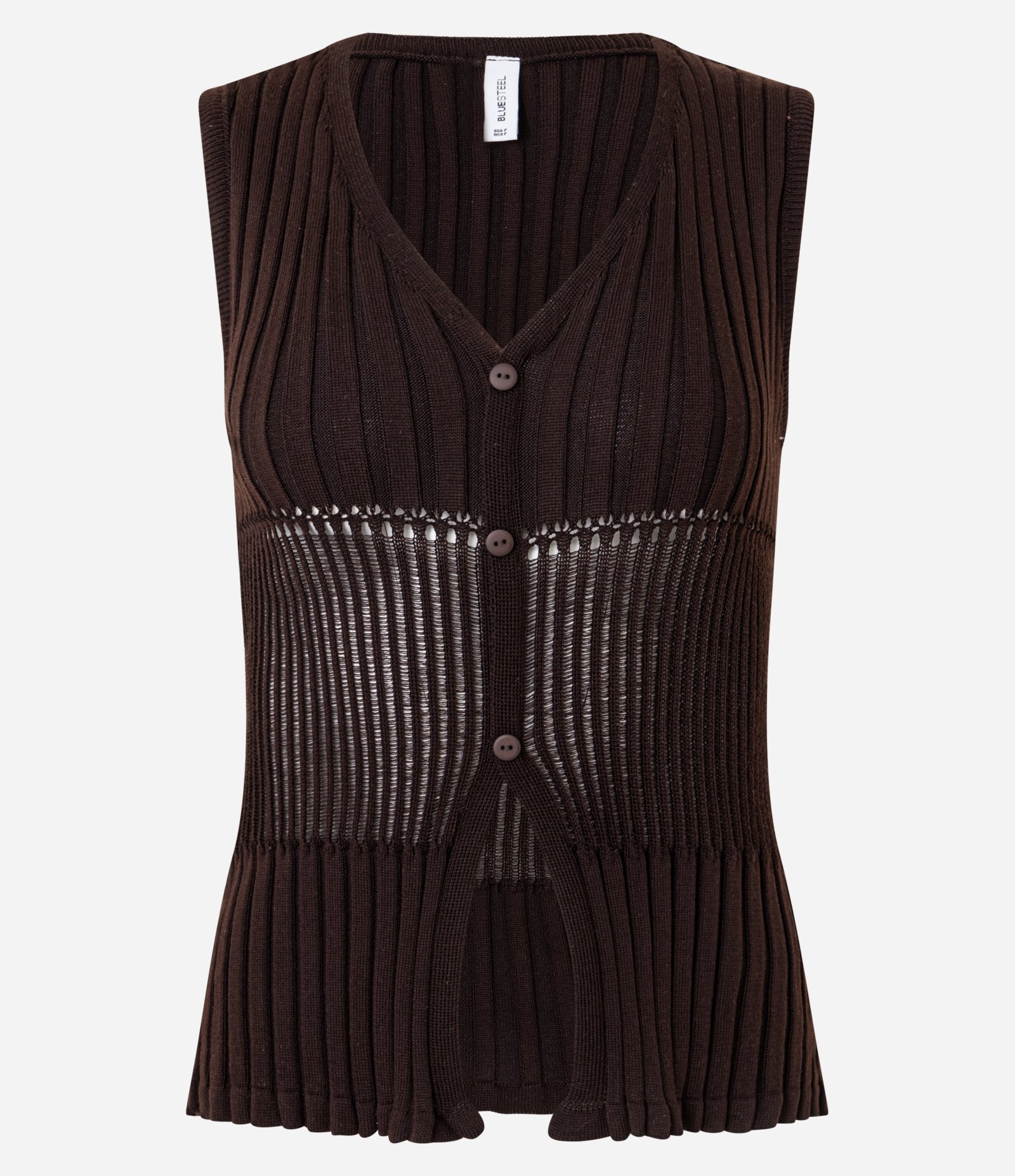 Blusa Regata em Tricô com Abotoamento Frontal Marrom 5