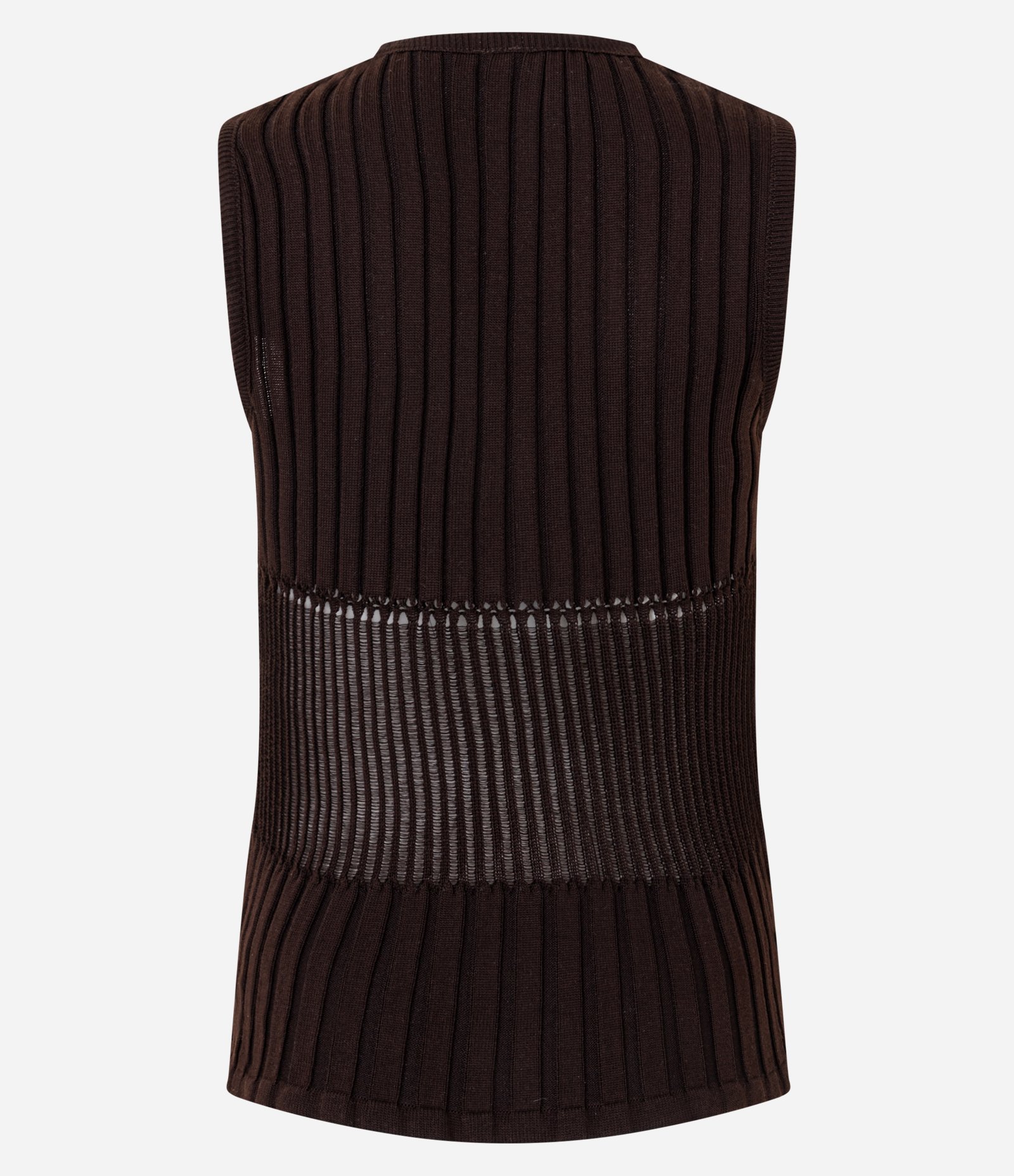 Blusa Regata em Tricô com Abotoamento Frontal Marrom 7