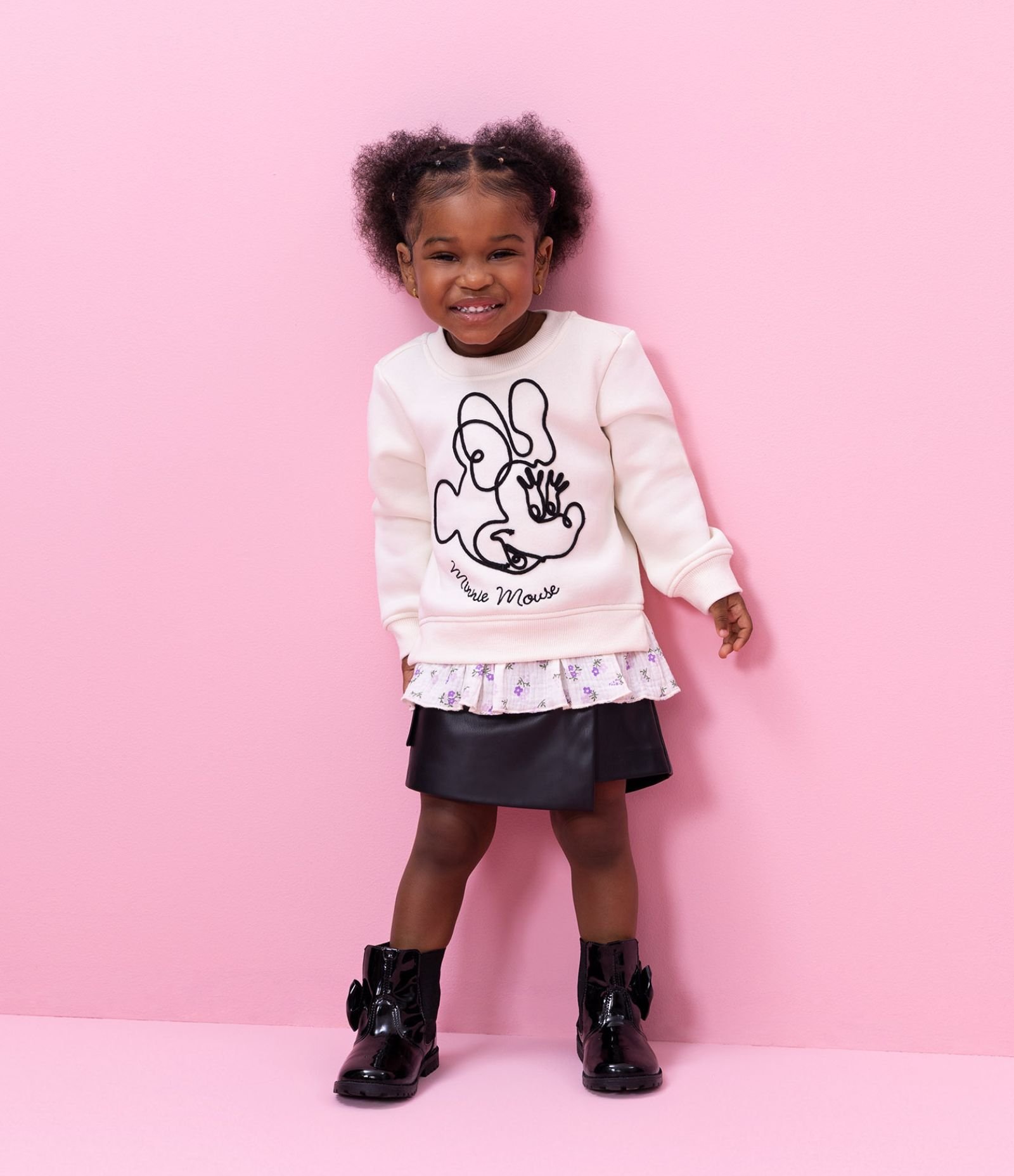 Casaco Infantil com Bordado Minnie e Barra de Camisa – Tam 1 a 6 Anos Bege Claro 1