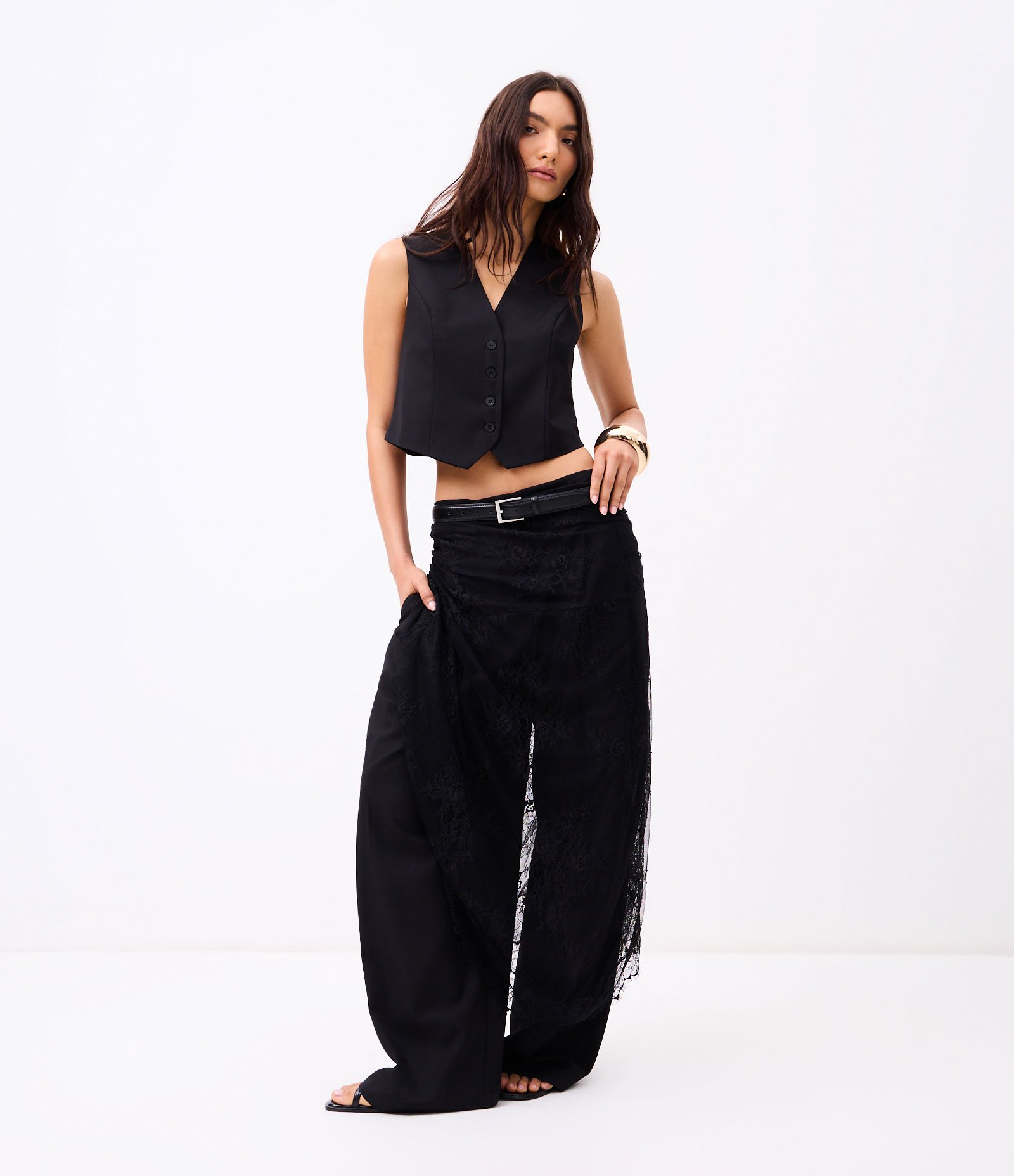 Calça Alfaiatada Cintura Baixa com Pregas e Cós Ajustável Preto 7