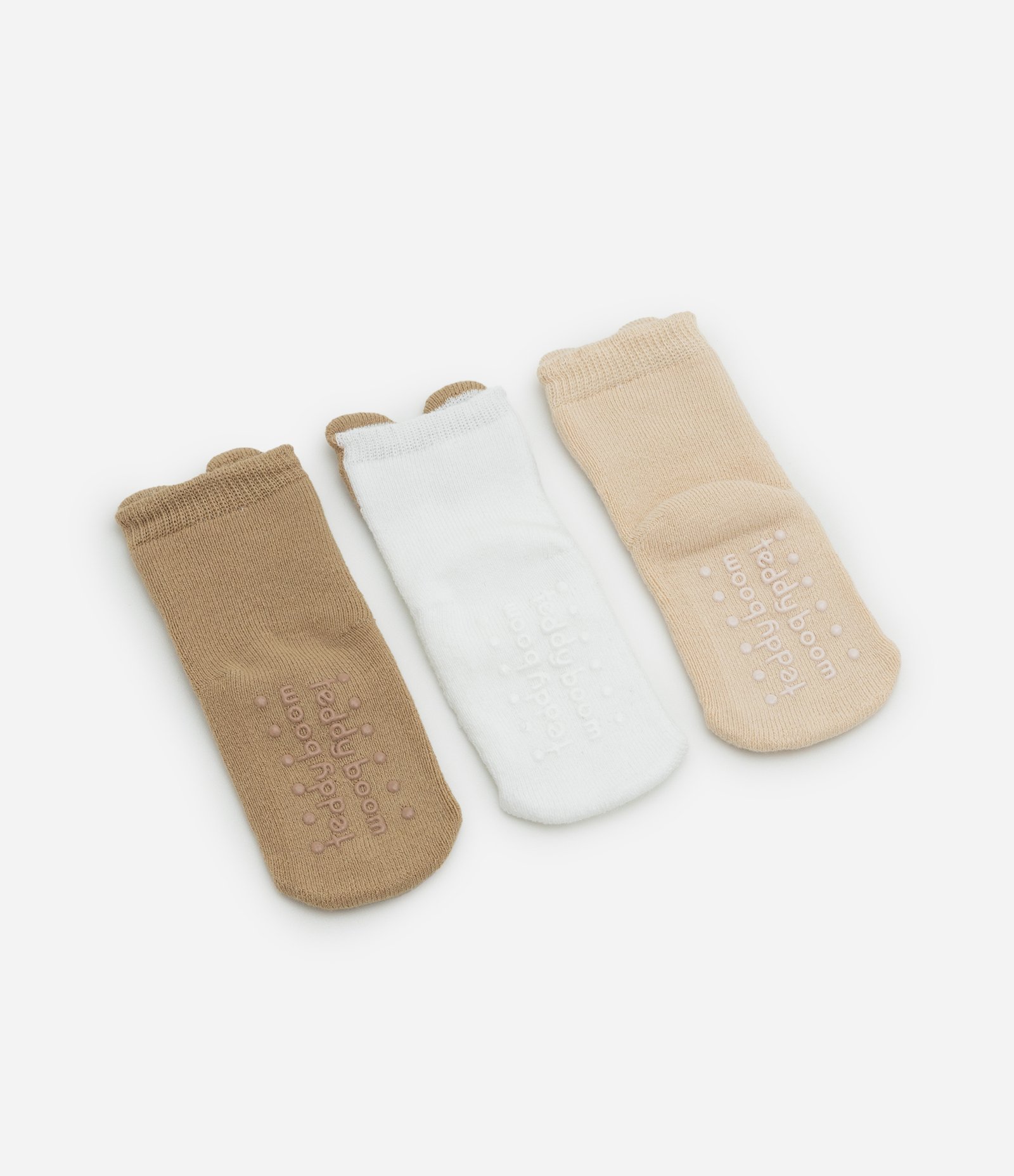 Kit Infantil 3 Meias com Animais e Terry - Tam RN a 12 Meses Marrom/Branco/Bege 2