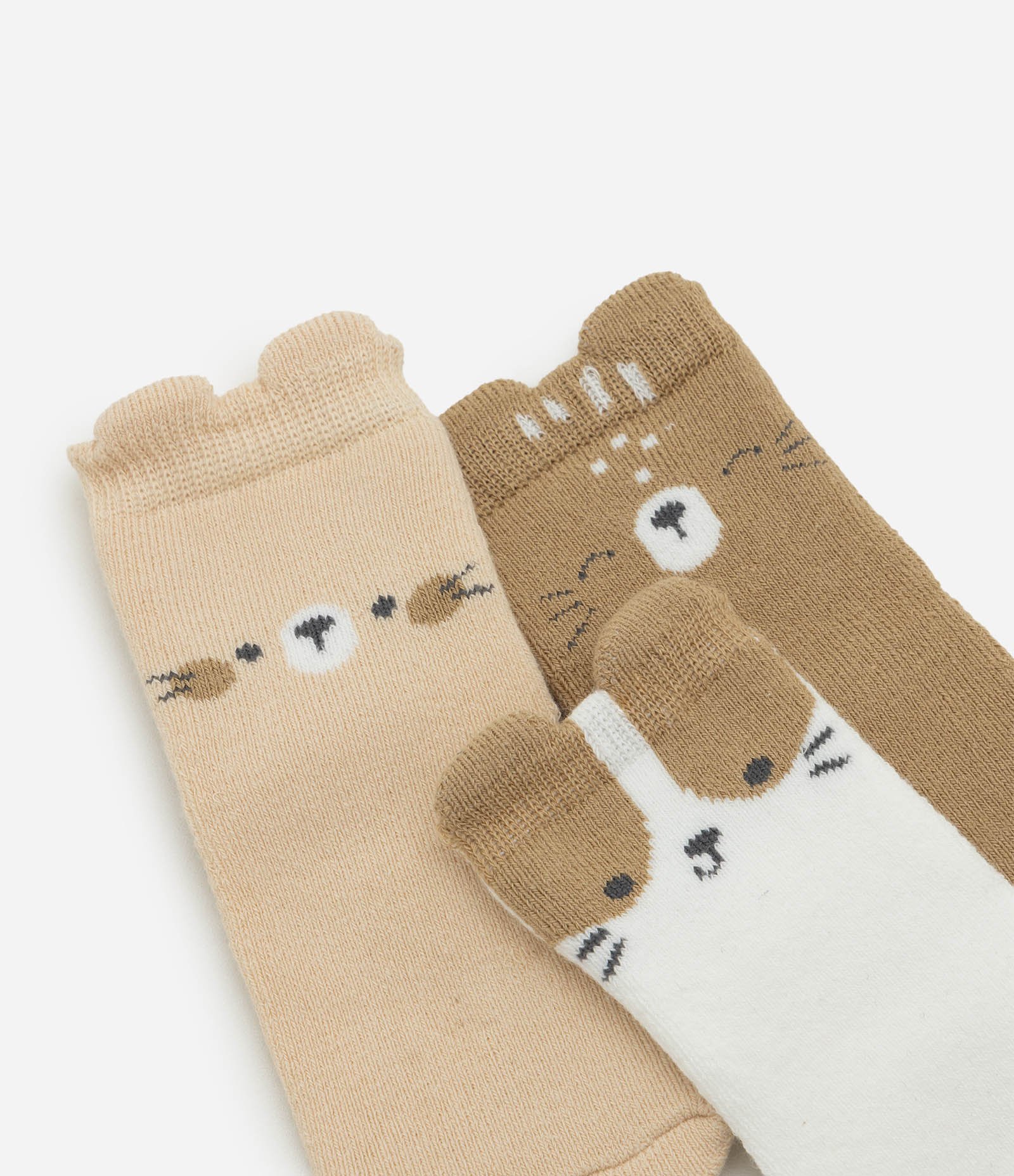 Kit Bebê 3 Meias com Animais e Terry - Tam RN a 12 Meses Marrom/Branco/Bege 4