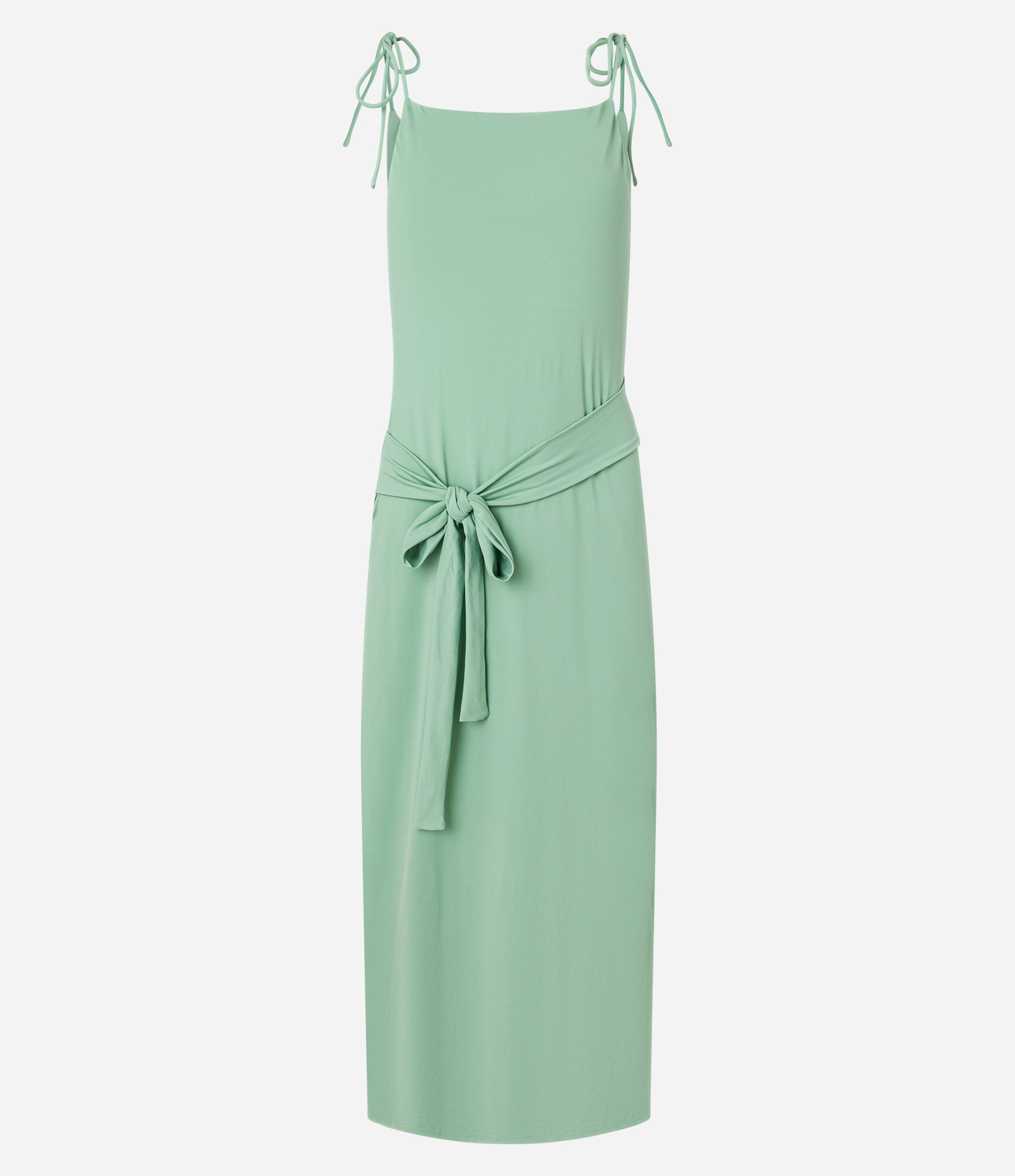 Vestido Long Midi em Poliamida com Alcinha de Laço e Fenda Lateral Verde 4