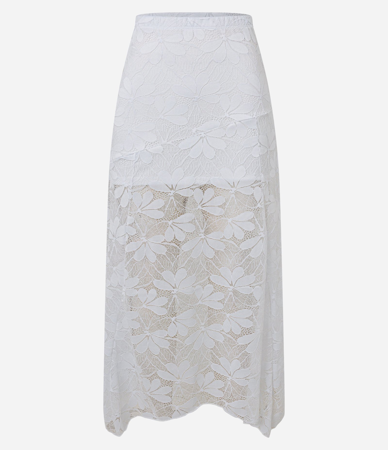 Saia Midi em Renda com Barra Assimétrica Branco 5