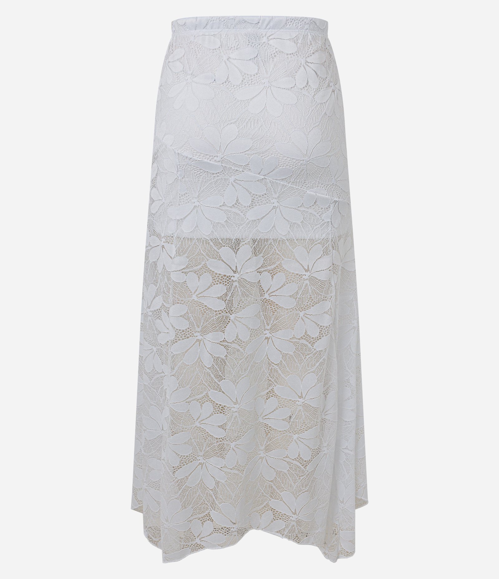 Saia Midi em Renda com Barra Assimétrica Branco 7