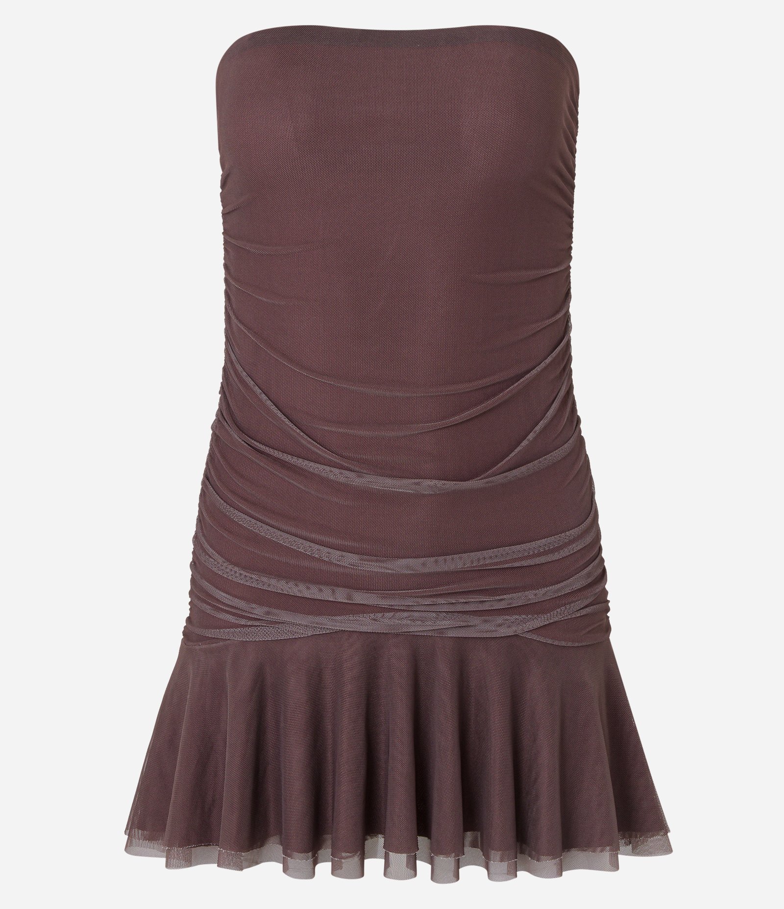 Vestido Evasê Curto em Tule com Babados na Saia Marrom 6